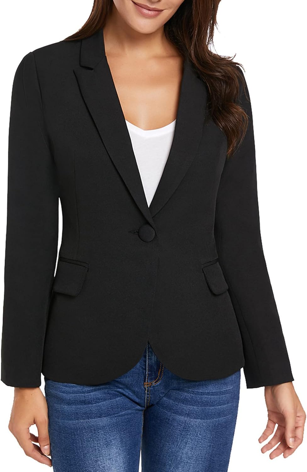 luvamia Women's Long Sleeve Formal Notch Lapel Button Down Blazer Pockets Jacket - Image 7