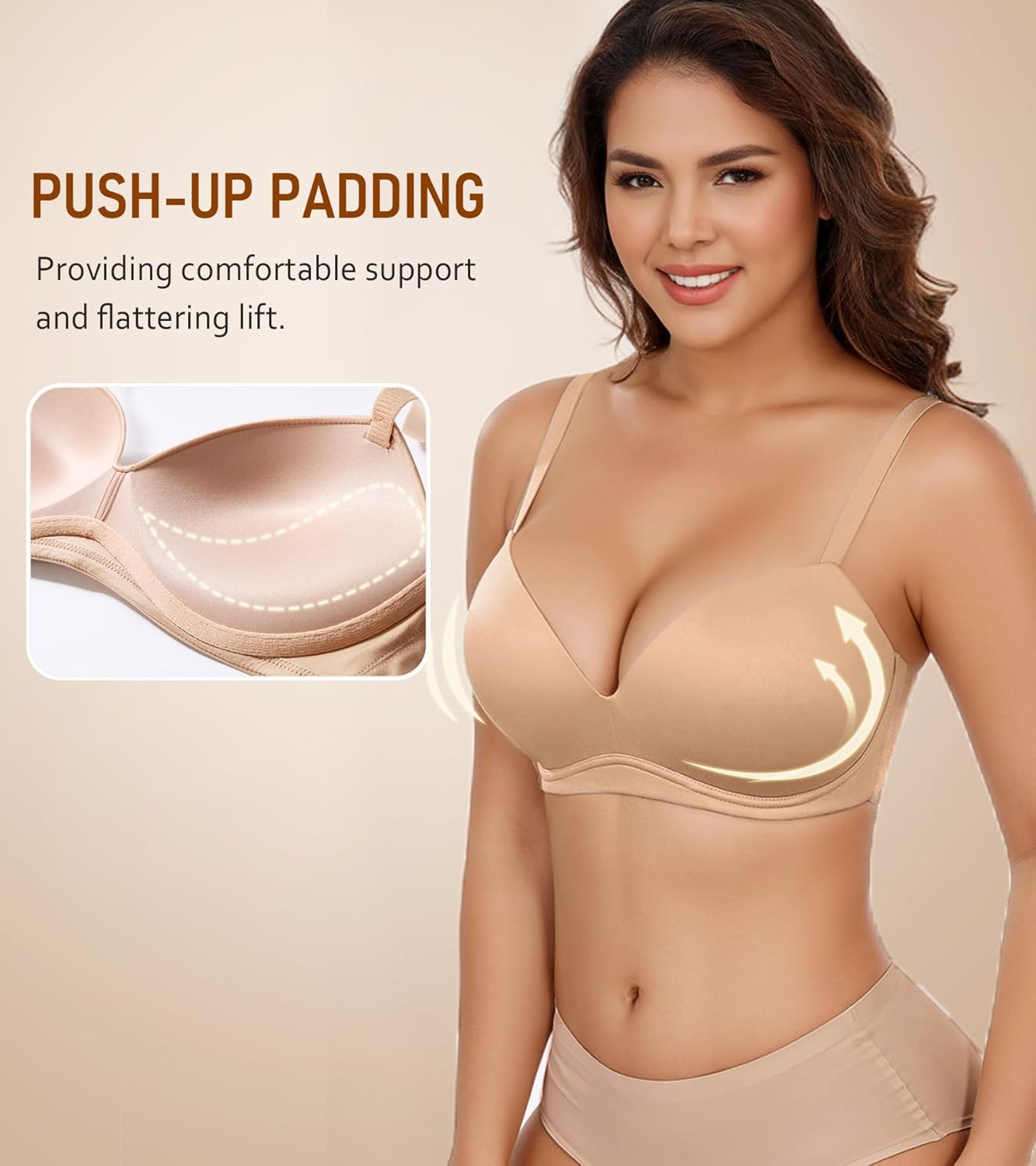 DotVol Women's Push Up Wireless Comfortable Padded Plunge No Underwire Everyday Bra - Image 5