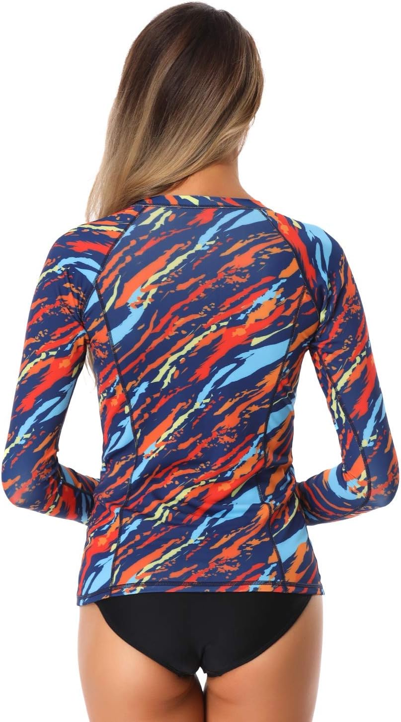 AXESEA Women Long Sleeve Rash Guard UPF 50+ UV Sun Protection Zip Front Swimsuit Shirt Printed Surfing Shirt Top - Image 4