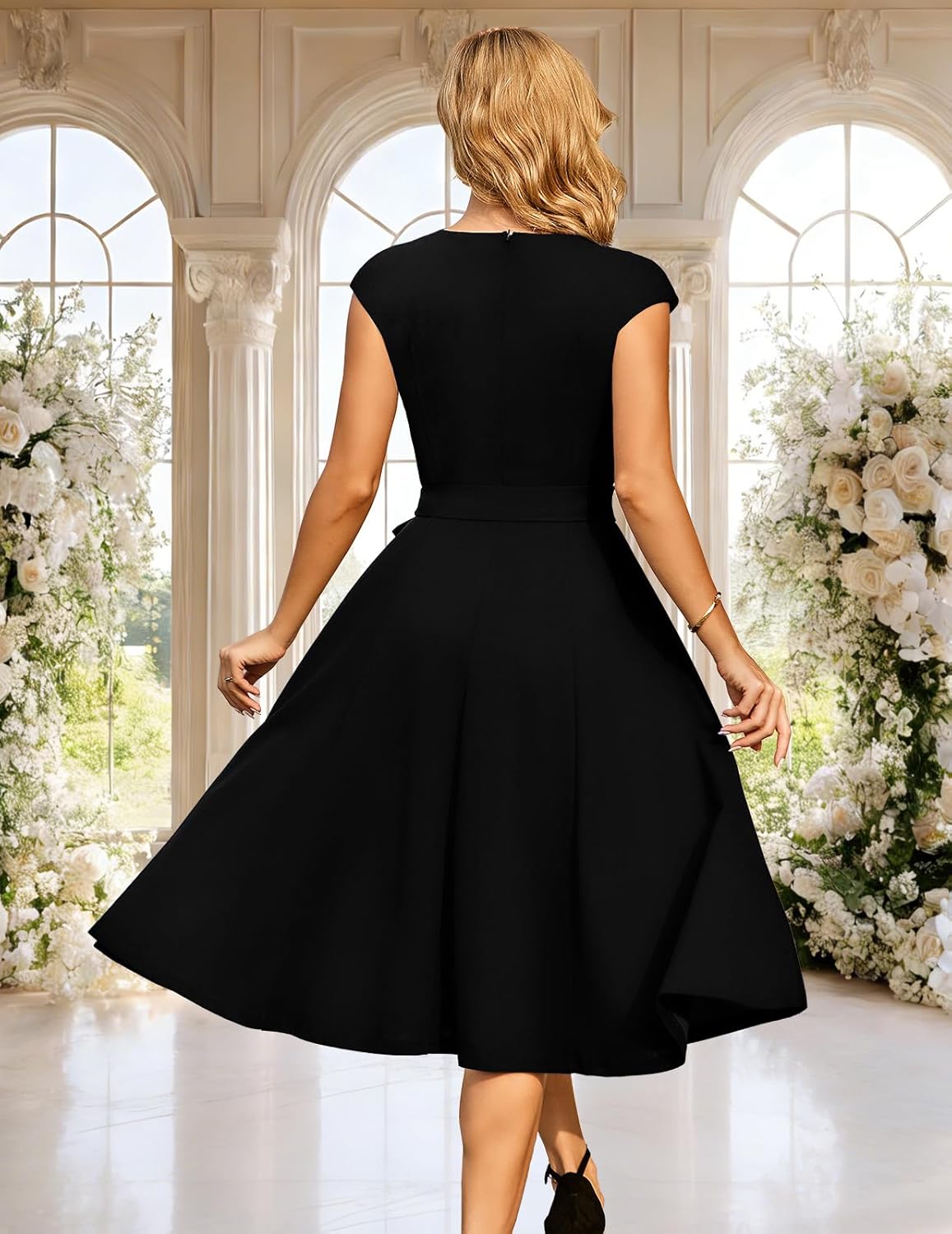 DRESSTELLS Women's Cocktail Dresses, Formal Wedding Guest Modest Church Vintage Tea Party Midi Evening Dress - Image 5
