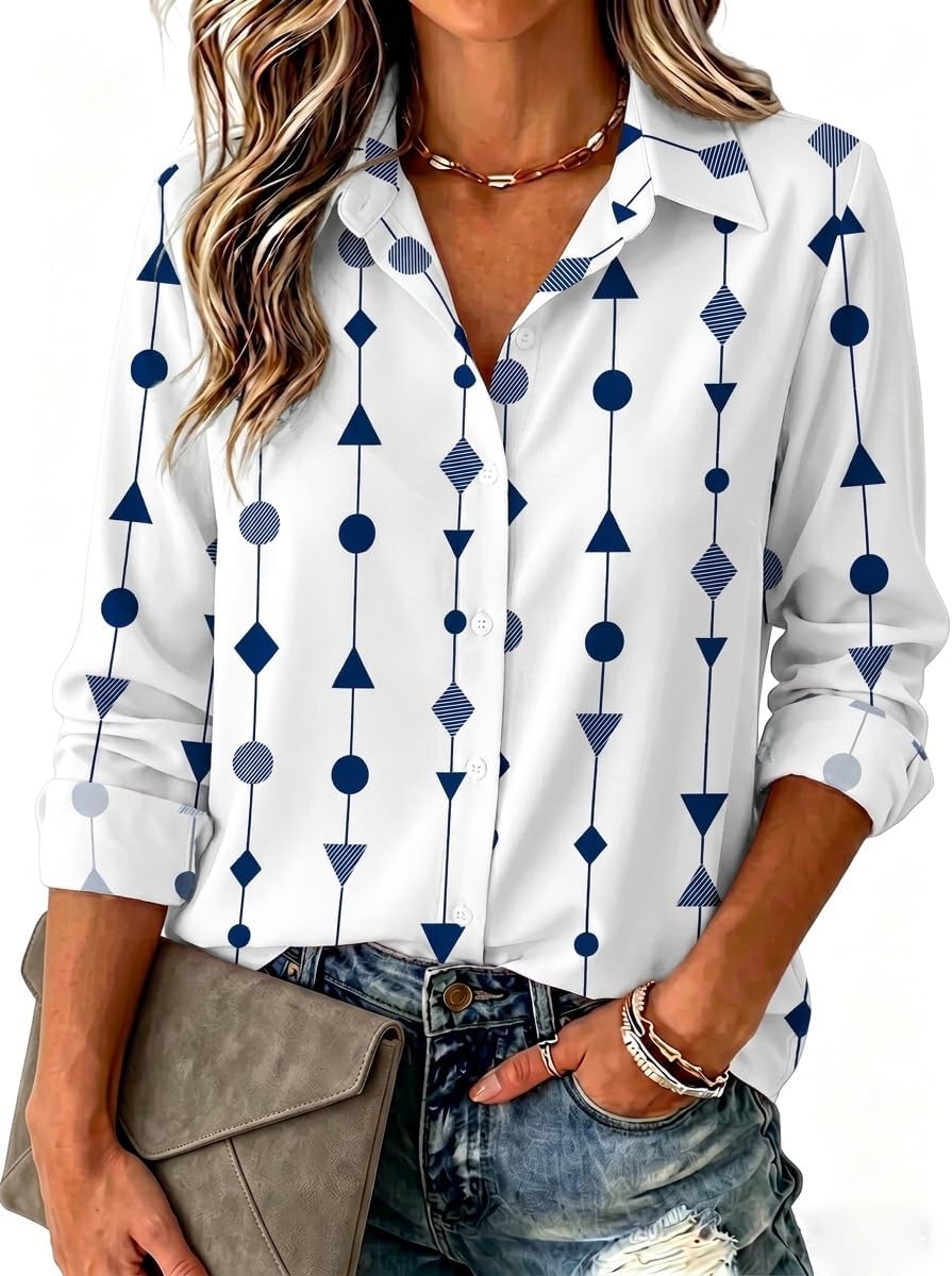 Zeagoo Blouse for Women Dressy Long Sleeve Button Down Shirts Business Casual Outfit Lightweight Solid/Printed Tops