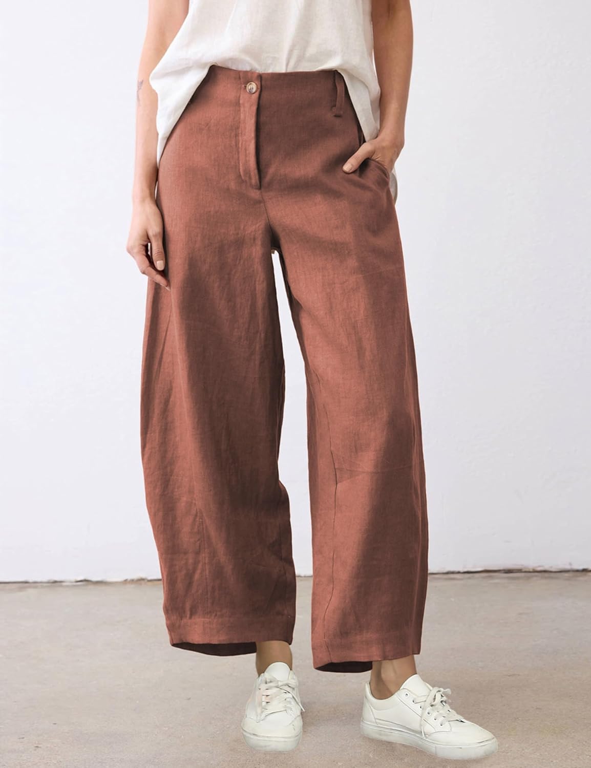 Tanming Womens Linen Pants Casual Capri Baggy Wide Leg Trousers Palazzo Pants Beach Vacation Outfits - Image 2
