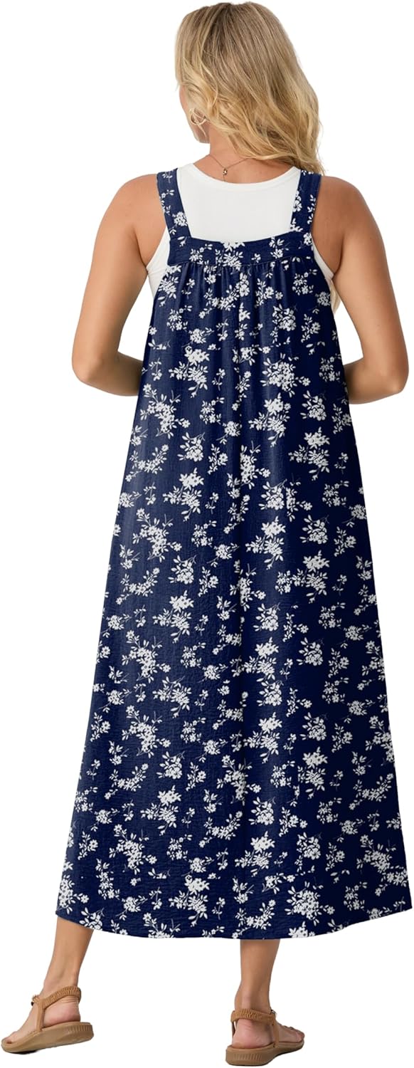Lepunuo Summer Dresses for Women 2026 Casual Boho Overall Dress Adjustable Cover up with Pockets - Image 5