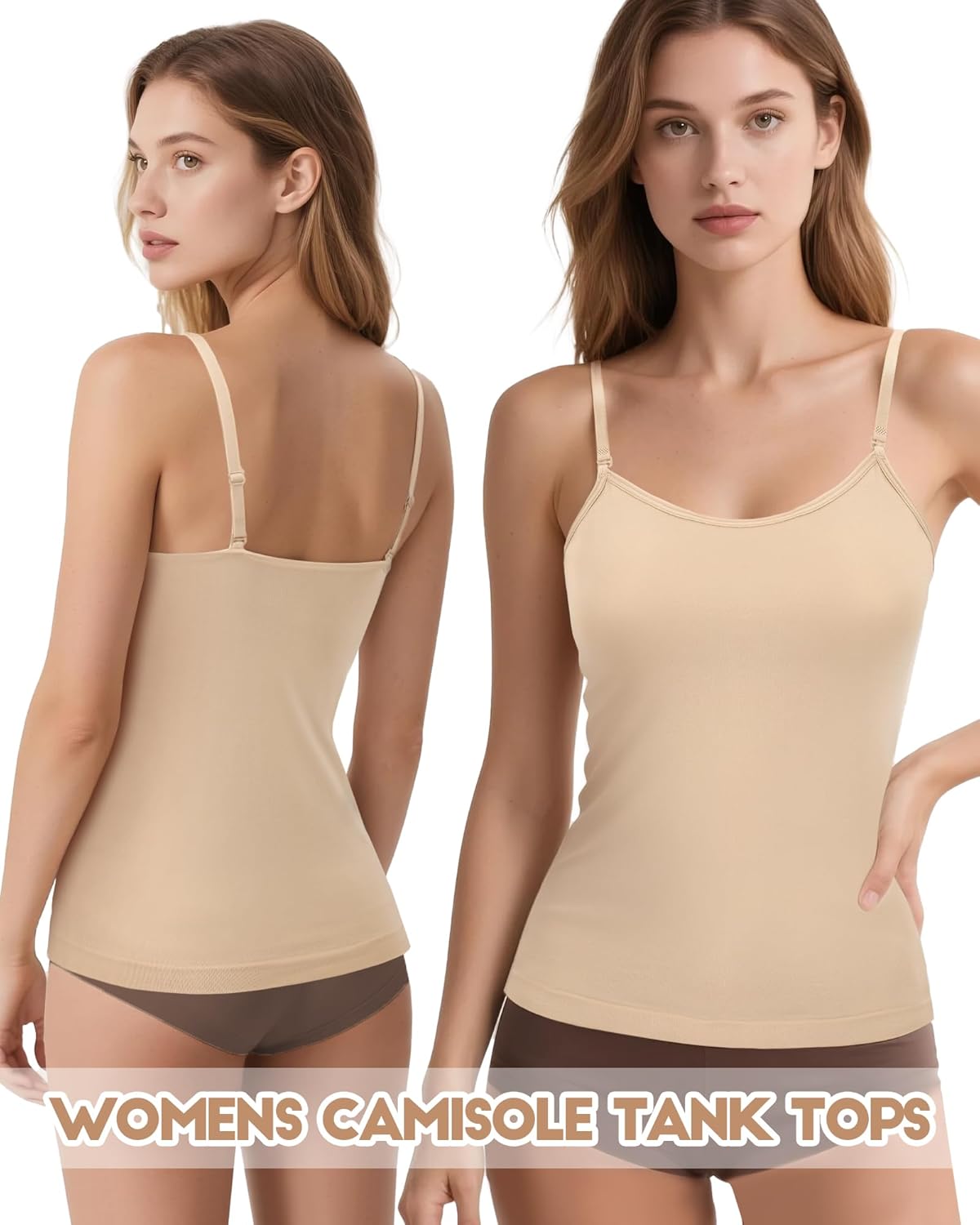 iMucci Camisole Tops for Women Nude Tank Top Double Lined Scoop Neck Spaghetti Strap Tank Top with Adjustable Clear Straps - Image 2