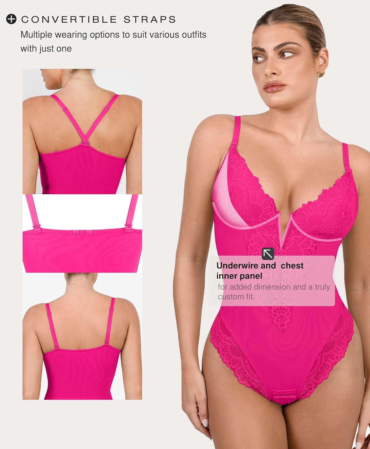 Popilush Shapewear Bodysuits for Women Lace Corset Tops Tummy Control V Neck Sleeveless Body Suit Thongs - Image 4