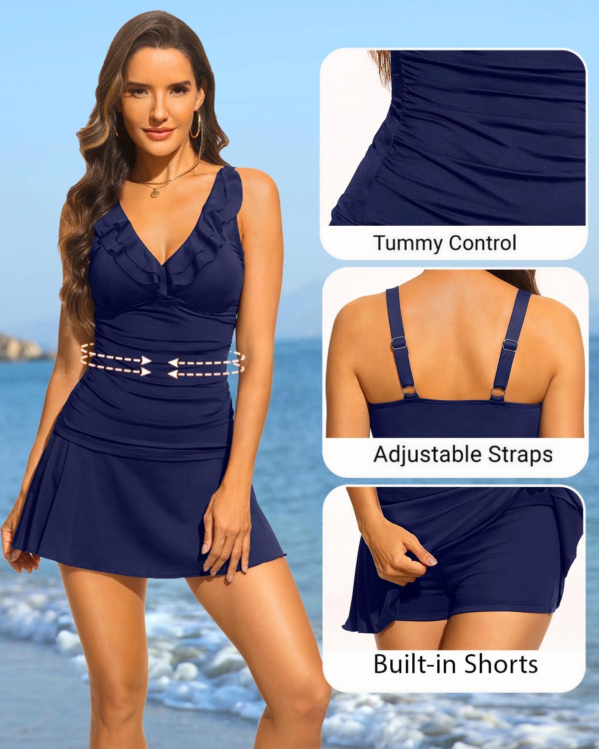 Aqua Eve Women Tankini with Skirt - Tummy Control Swimsuit Two Piece Bathing Suit Ruffle Swimwear Ladies Swim Suit - Image 4