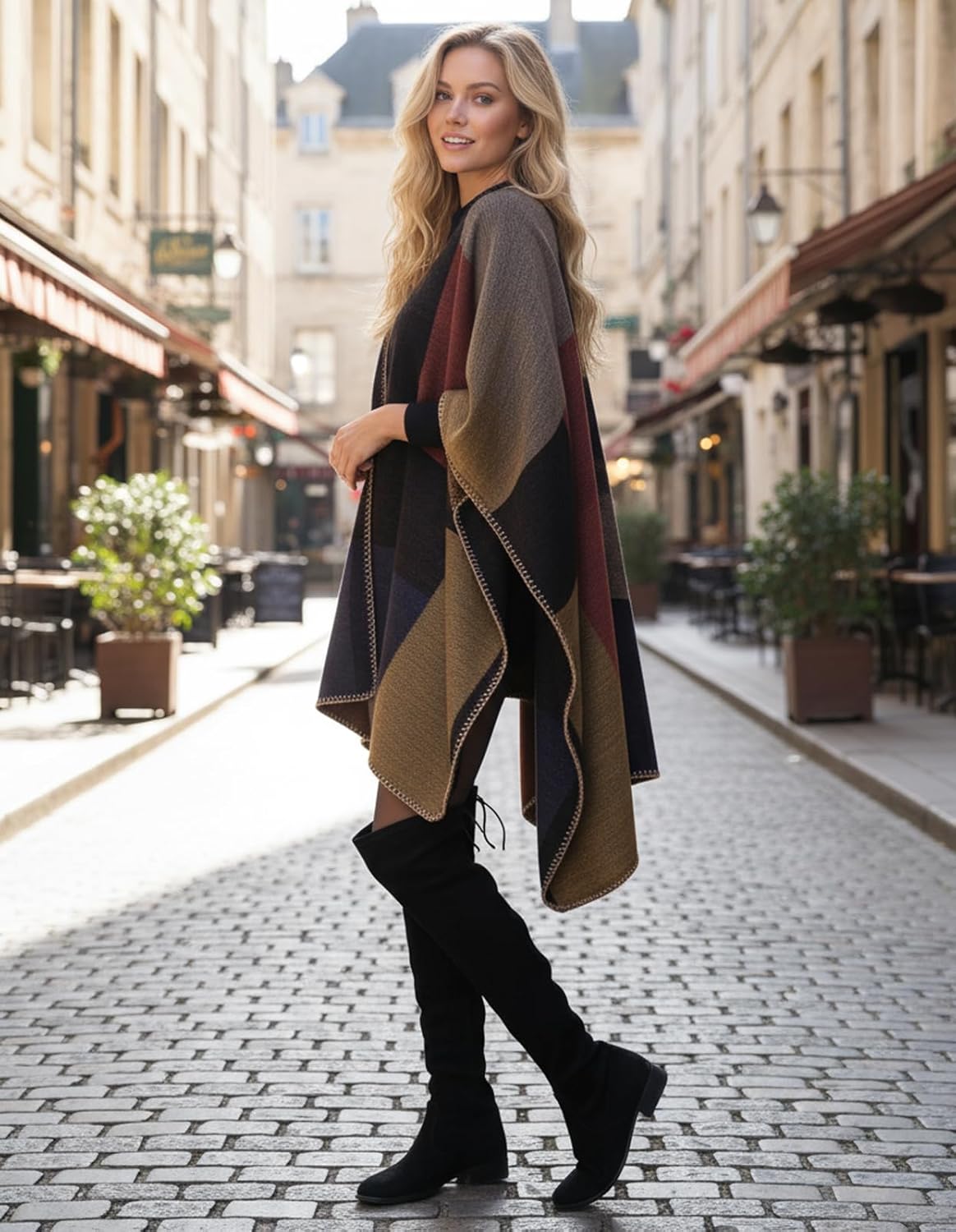 Women's Shawl Wraps Open Front Poncho Cape Oversized Sweaters Casual Cardigan Shawls for Fall Winter - Image 7