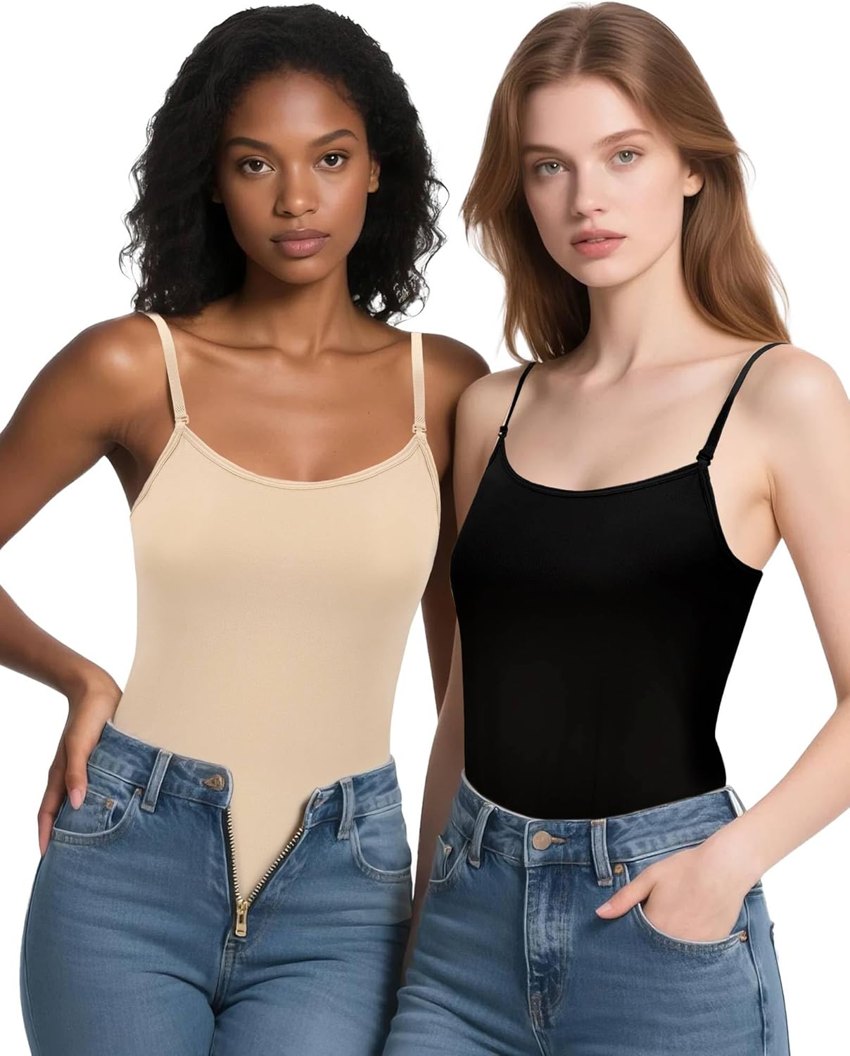 iMucci Camisole Tops for Women Nude Tank Top Double Lined Scoop Neck Spaghetti Strap Tank Top with Adjustable Clear Straps - Image 5