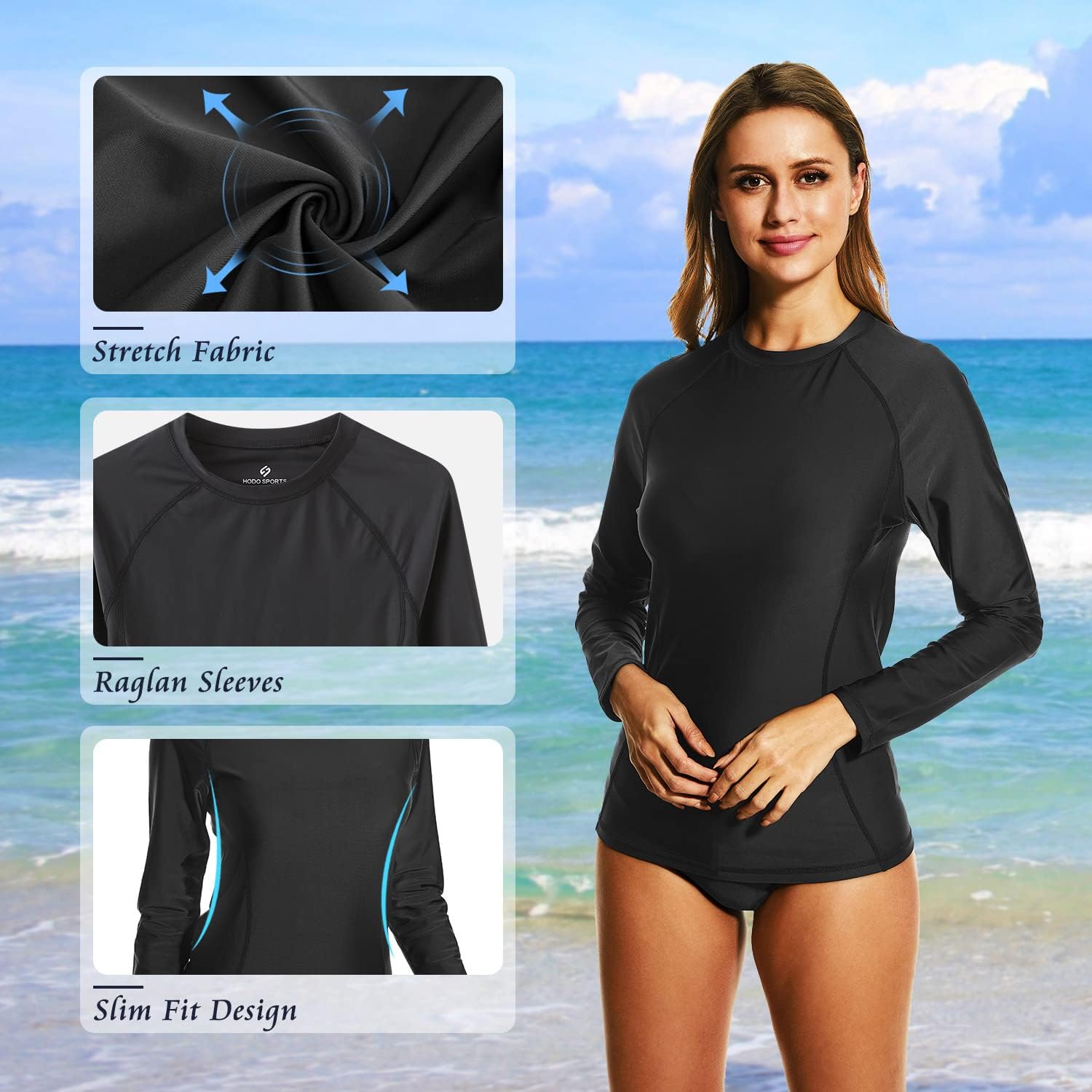 HODOSPORTS Women’s Swim Shirts UPF 50+ Rash Guard Long Sleeve Swimsuit Tops Quick Dry UV Sun Protection - Image 4