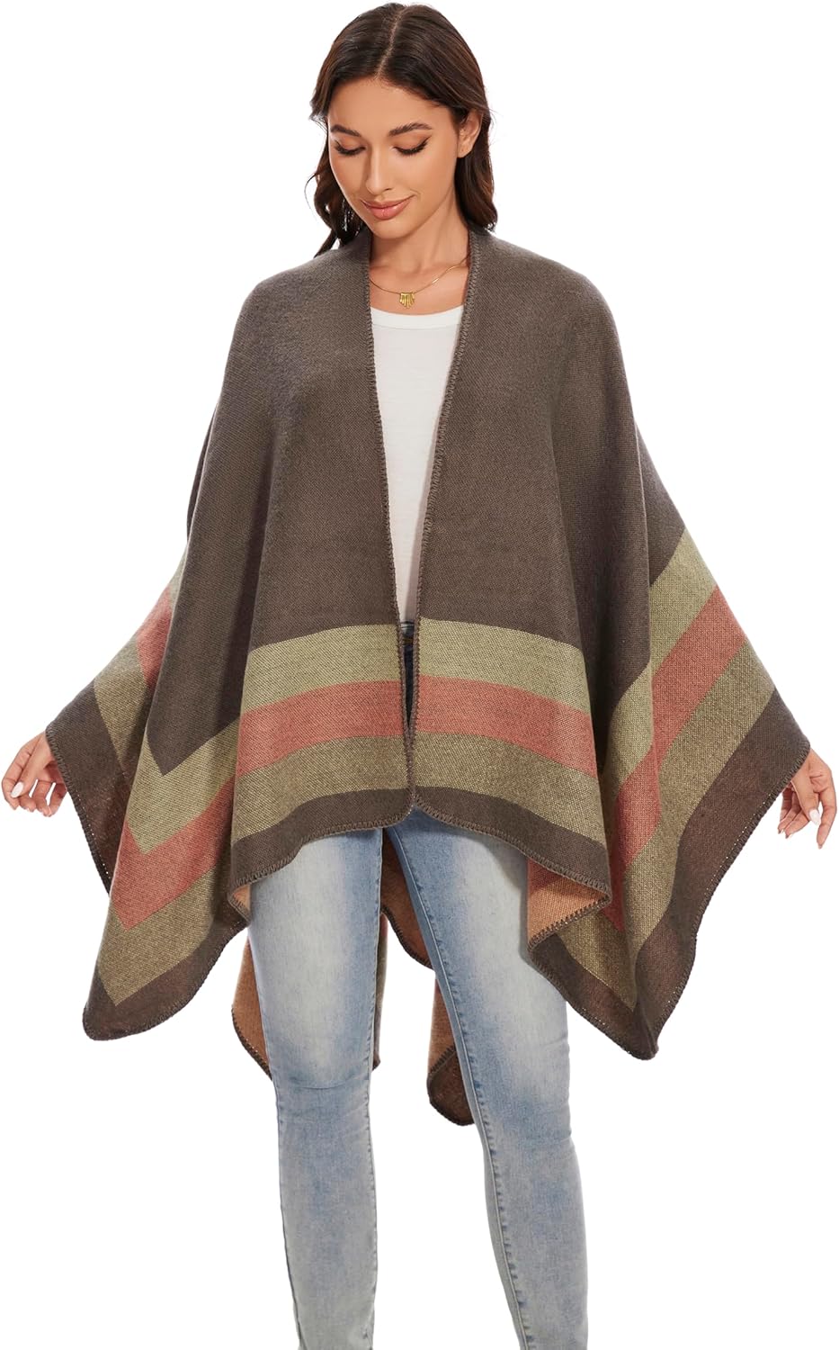 Shawl Wraps for Women, Elegant Knitted Cape Open Front Poncho Scarf Blanket Cardigan Coat for Spring, Autumn, and Winter - Image 7