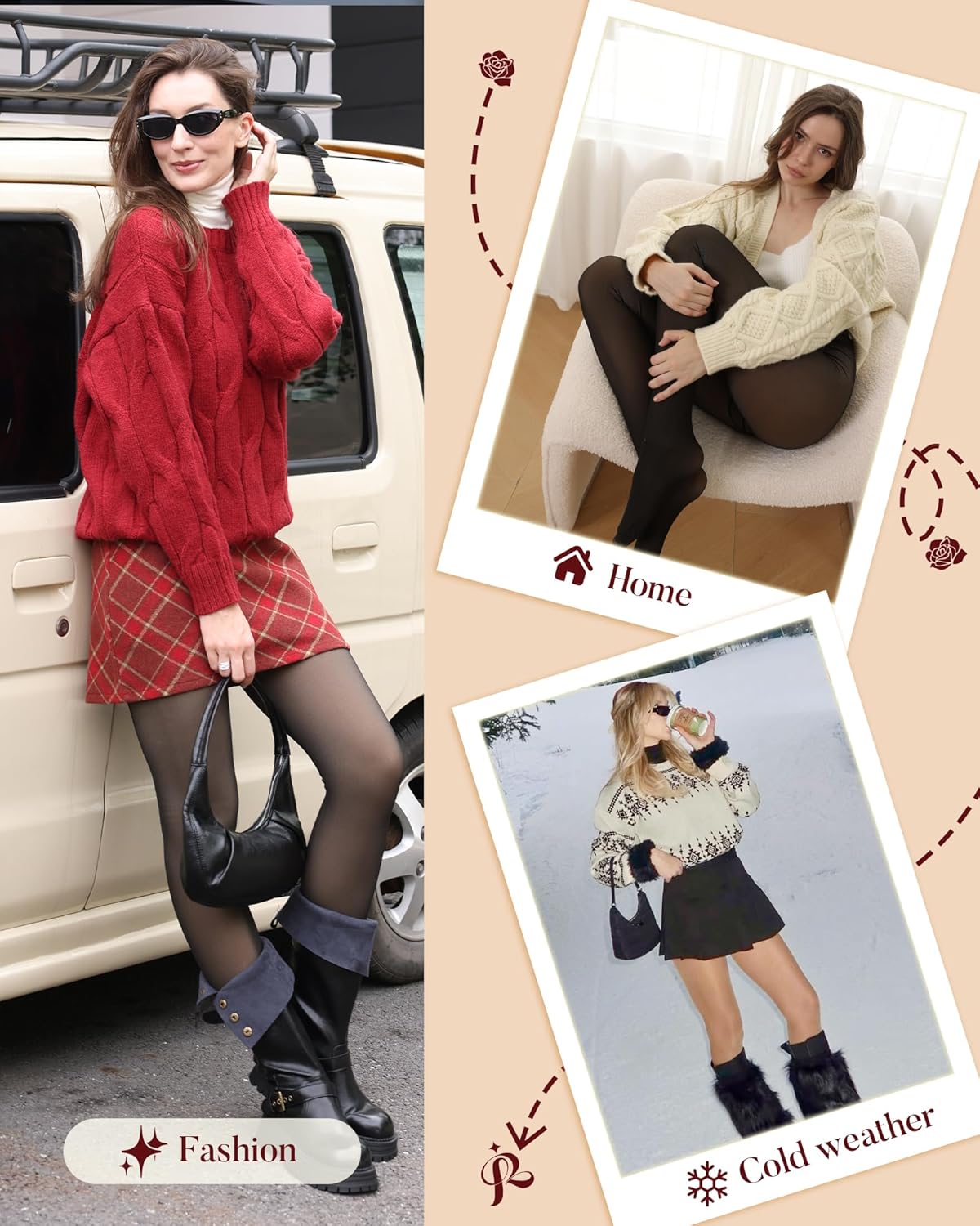 iceROSE Fleece Lined Tights Women - Sheer Black Thermal Leggings Thick Warm Pantyhose Fake Translucent Dress for Cold Winter - Image 5