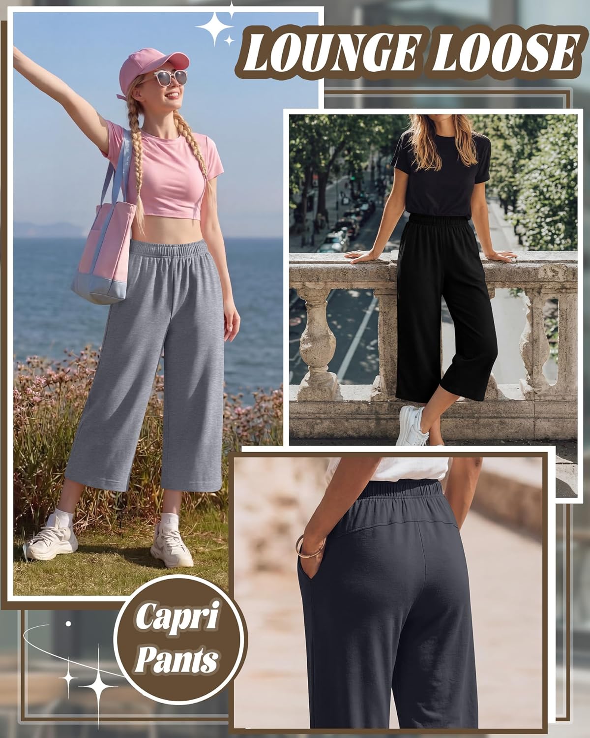 3 Pack Women's Capri Pants Wide Leg Yoga Sweatpants Casual Loose Summer Lounge Workout Cropped Jogger with Pockets - Image 3