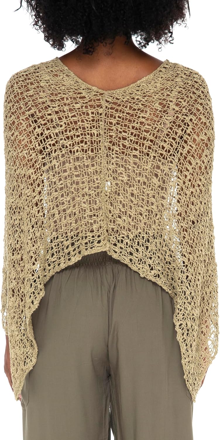 SHU-SHI Summer Ponchos For Women Lightweight Sheer Popcorn Knit Sweater Cape Pullover - Image 5