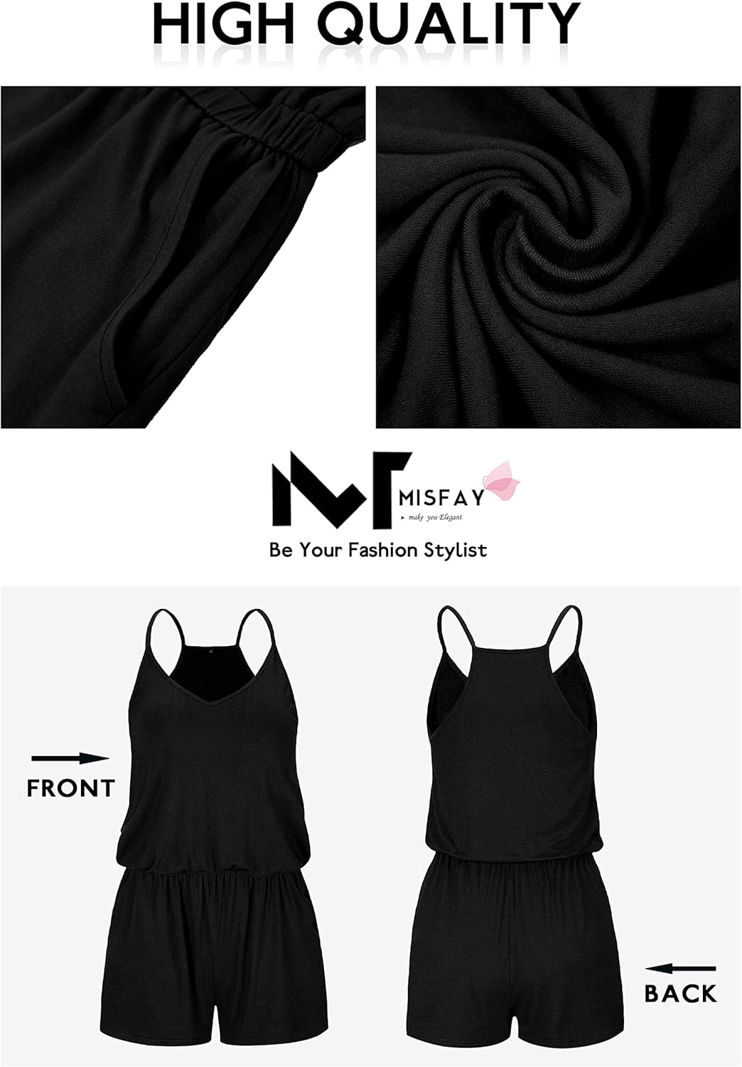 MISFAY Womens Summer Loose V Neck Spaghetti Strap Short Jumpsuit Rompers 2026 - Image 5