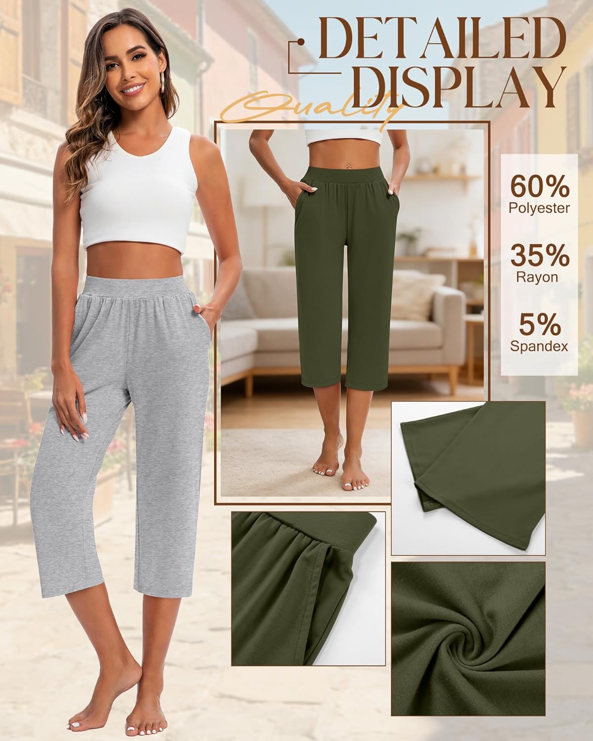Huukeay 3 Pack Women's Capri Sweatpants Cozy Wide Legs Cropped Capri with Pockets Lounge Jogger Pants Workout Yoga Solid - Image 5