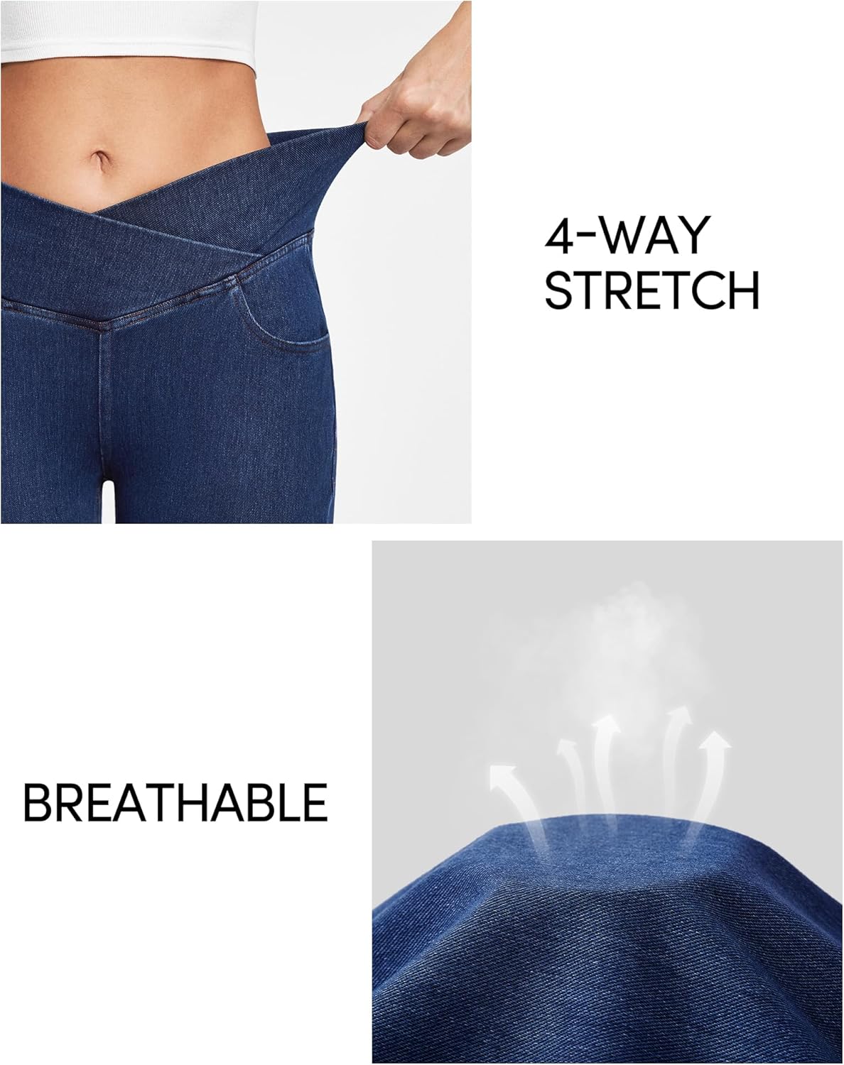 IUGA Stretchy Bell Bottom Jeans for Women Sweatpant Jeans V Cross High Waisted Jeggings Pull On Bootcut Jean Flare Leggings - Image 5