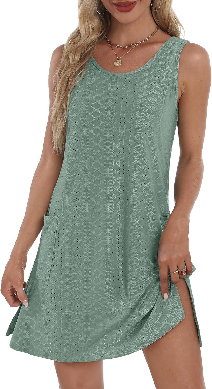 BKRIVE Coverup Summer Dresses for Women 2026 Eyelet Casual Loose Sleeveless Sundresses Tank Dresses with Pockets - Image 2