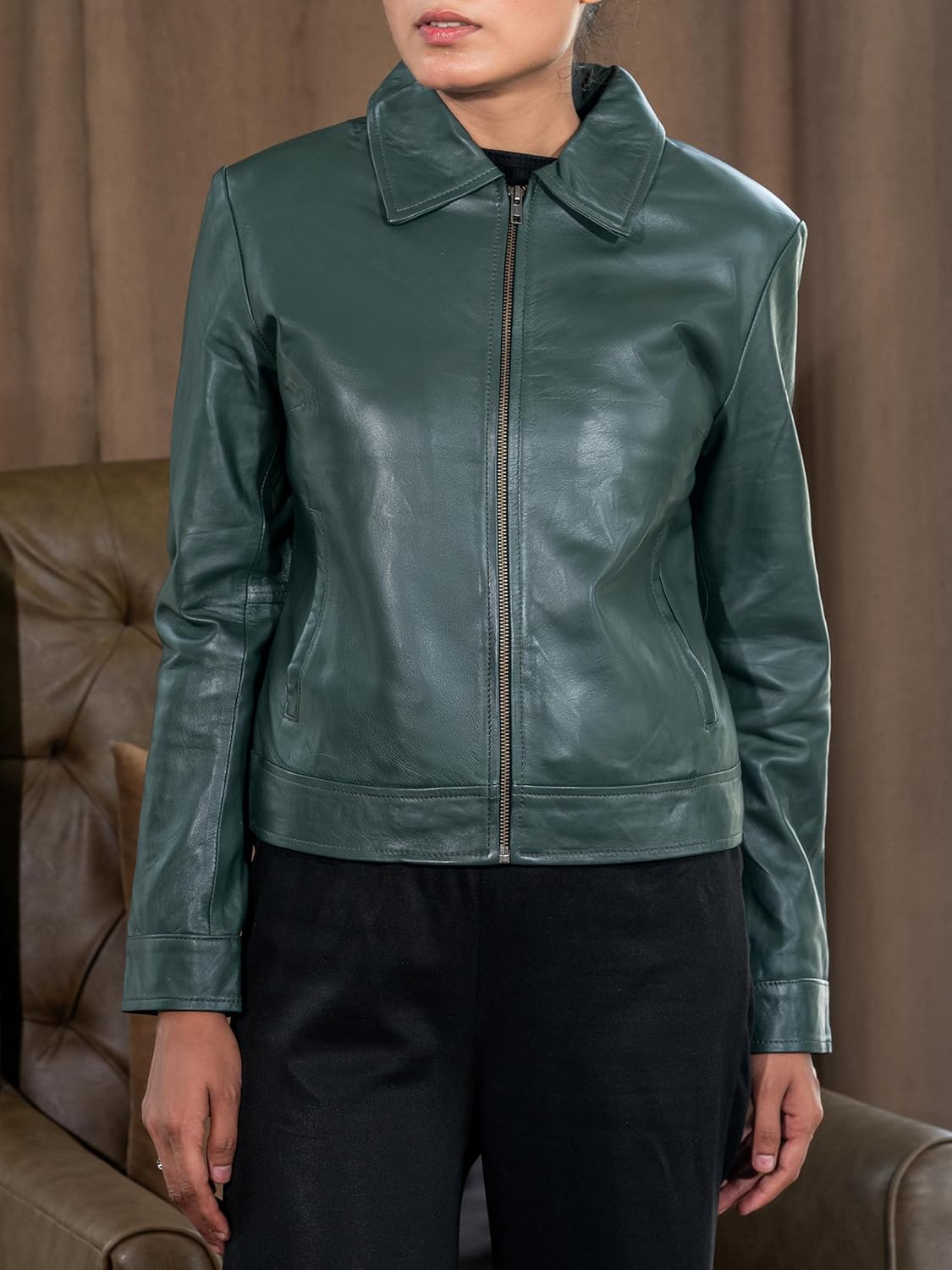 Jild Polo Collar Womens Leather Jacket - Old School Classic Everyday Wear Premium Lambskin Leather Jacket Women - Image 2