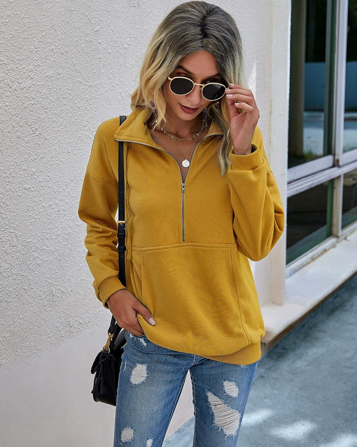 PRETTYGARDEN Women's Casual Long Sleeve Lapel Zipper Sweatshirt Drawstring Loose Pullover Tops - Image 4