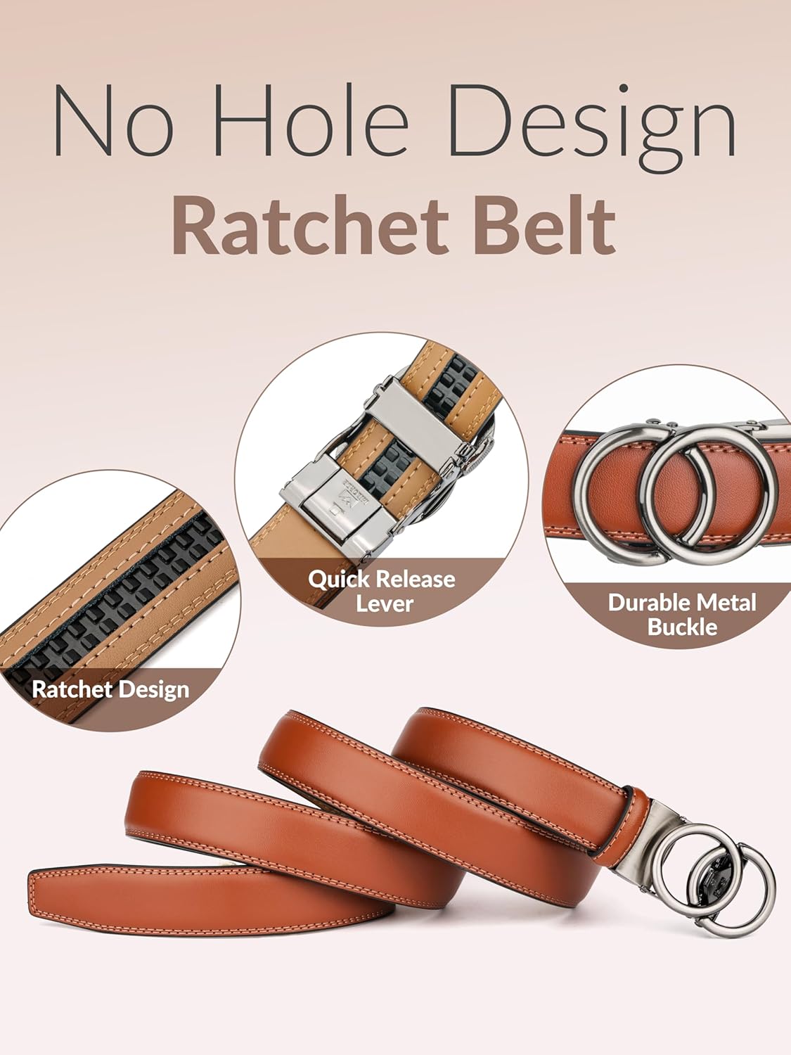 MILORDE Womens Ratchet Leather Dress Belt - 3cm/1.18“ width,Size Customizable Fit,Designs for Dress and Casual - Image 3