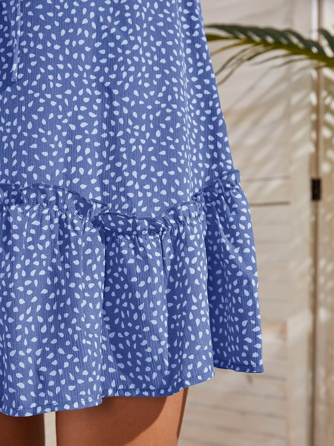 Valphsio Womens Smocked Dress Ruffle Floral Tie Front Boho Short Dresses - Image 4