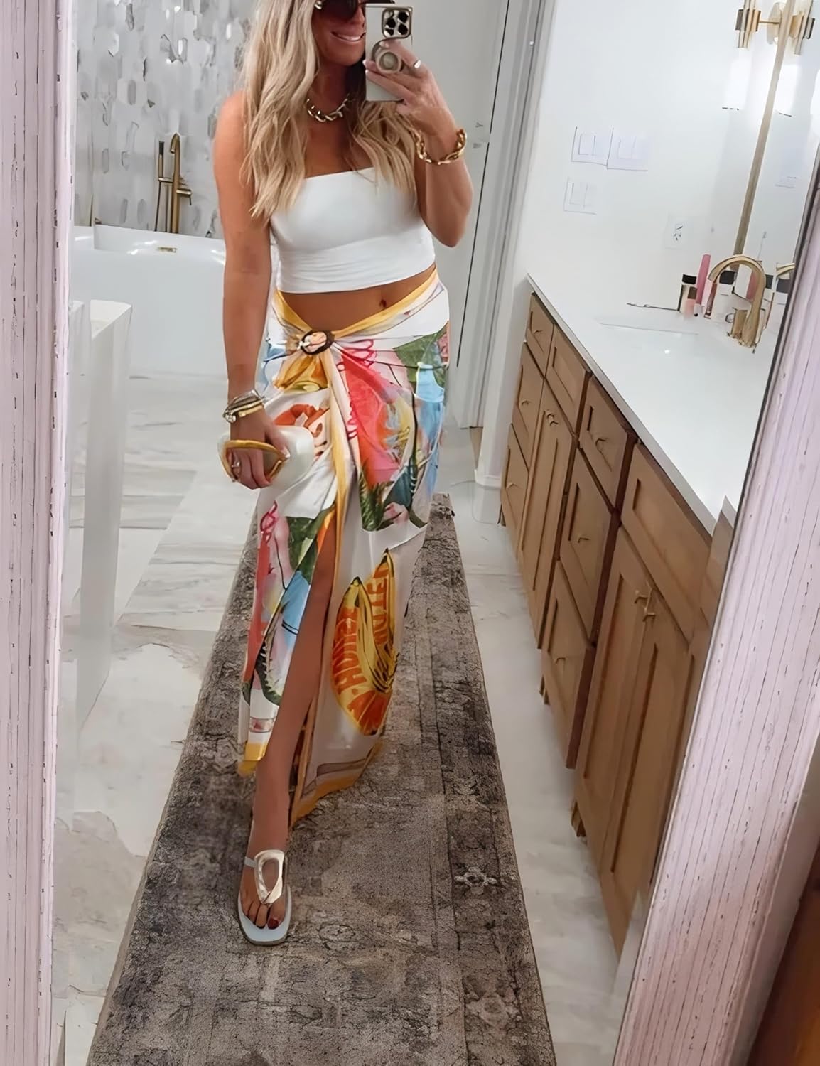Women's Beach Swimwear Printed Long Sarong Coverups Bathing Suit Pareo Large Pashmina Wrap Skirt - Image 4