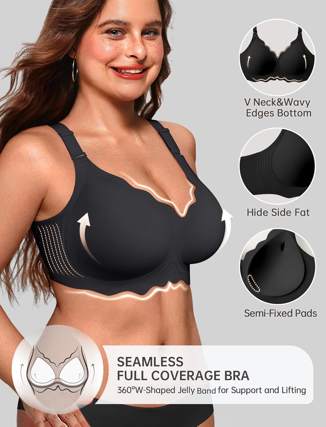 OEAK Women Jelly Bras No Underwire Scalloped Push Up Buttery Soft Tshirt Bra Seamless Full Coverage Convertible Everyday Bra - Image 2