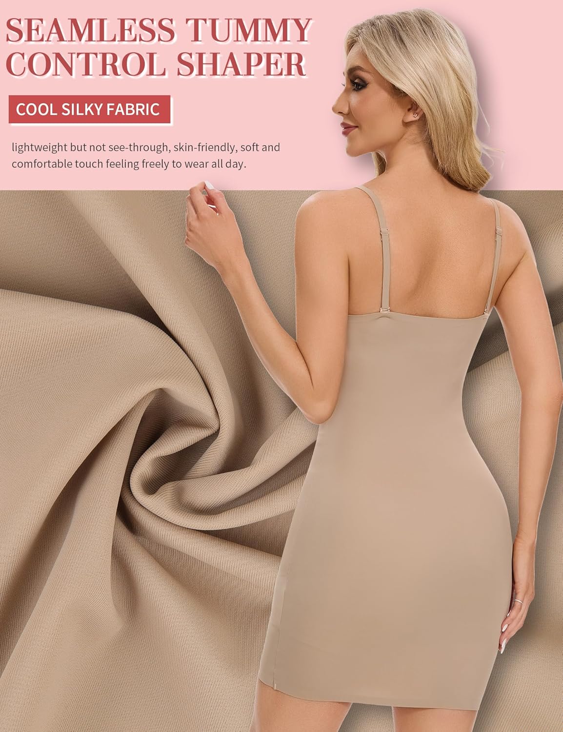 SLIMBELLE Shapewear Slips For Under Dress Deep V Neck Adjustable Strap Tummy Control Full Slip Seamless Shaper For Women - Image 4