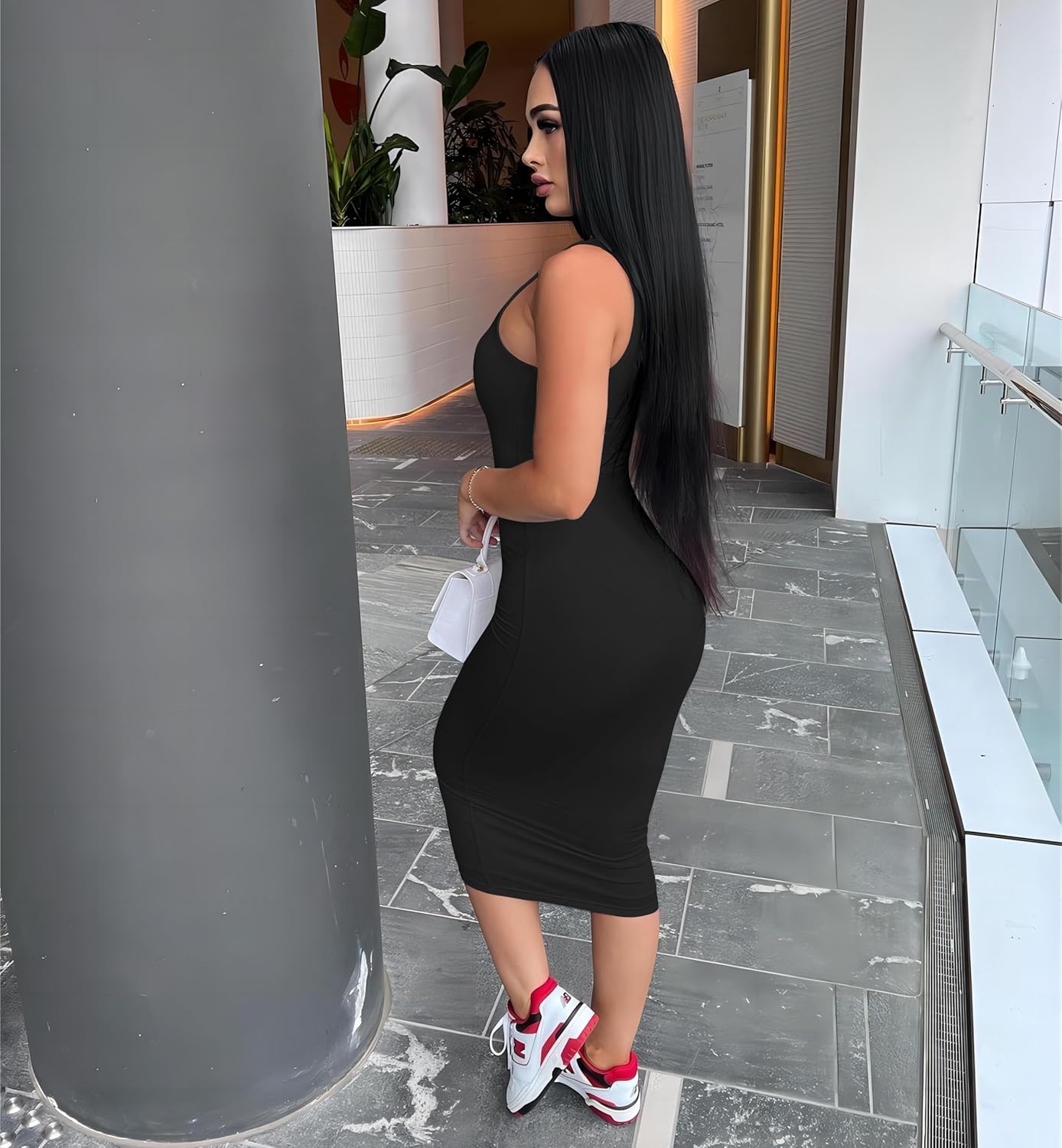 Nimsruc Women Casual Sexy Tank Top Bodycon Dress Summer Pencil Sleeveless Basic Midi Club Dresses - Image 4