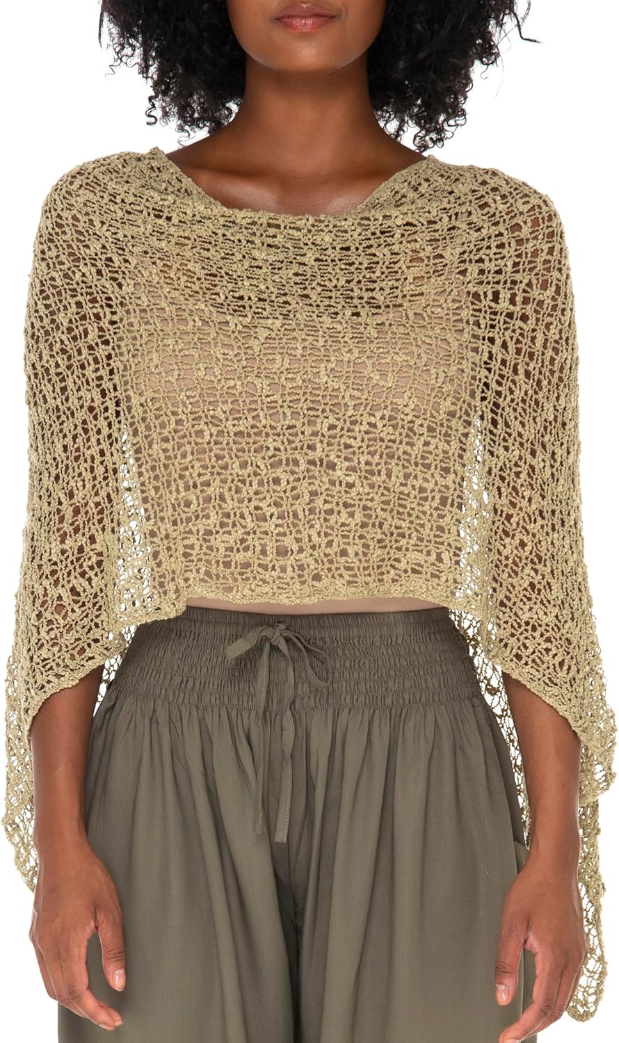 SHU-SHI Summer Ponchos For Women Lightweight Sheer Popcorn Knit Sweater Cape Pullover - Image 2