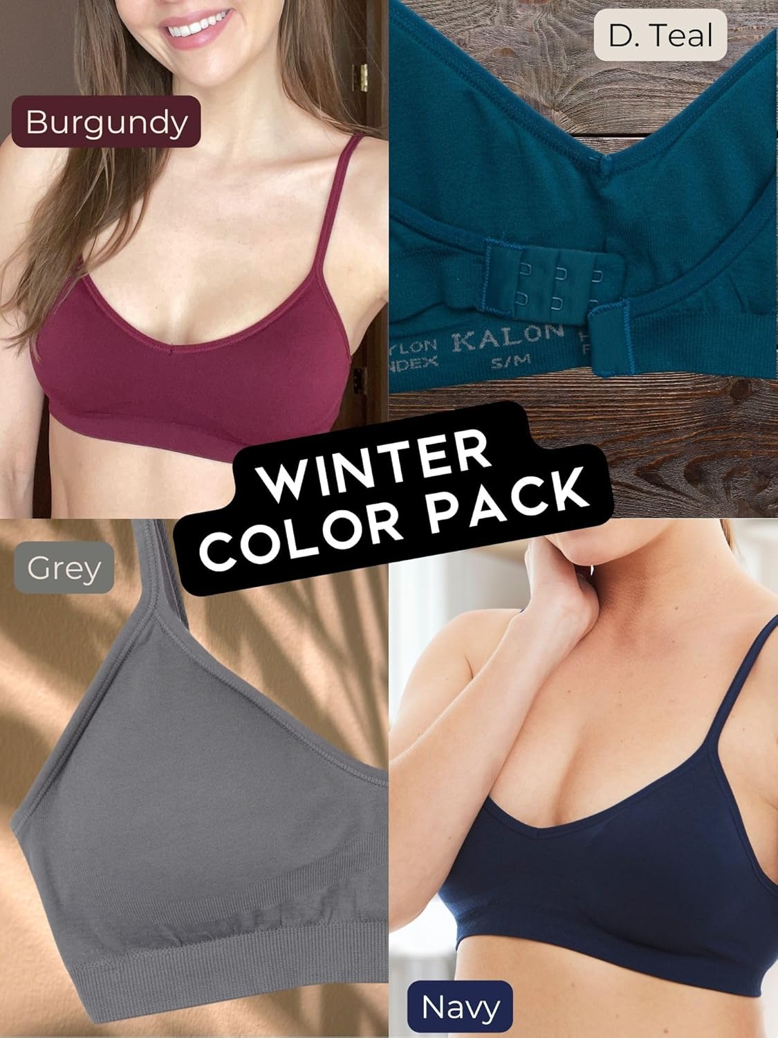 Kalon Women’s 4 Pack Demi Padded Bralette Wireless Comfortable Bra - Image 7