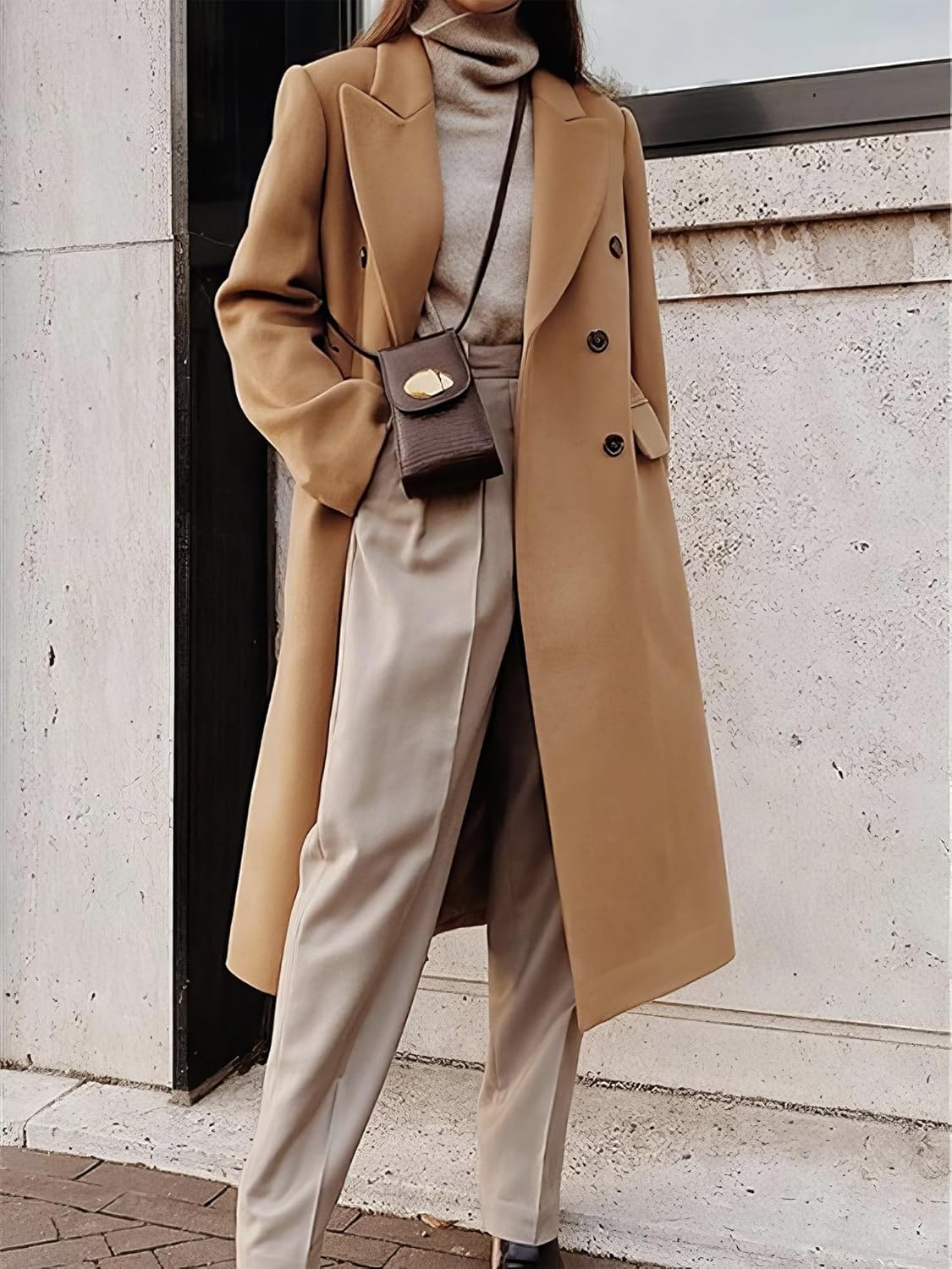 IDEALSANXUN Womens Long Wool Coats Fall Winter Double Breasted Trench Coat Peacoat - Image 4