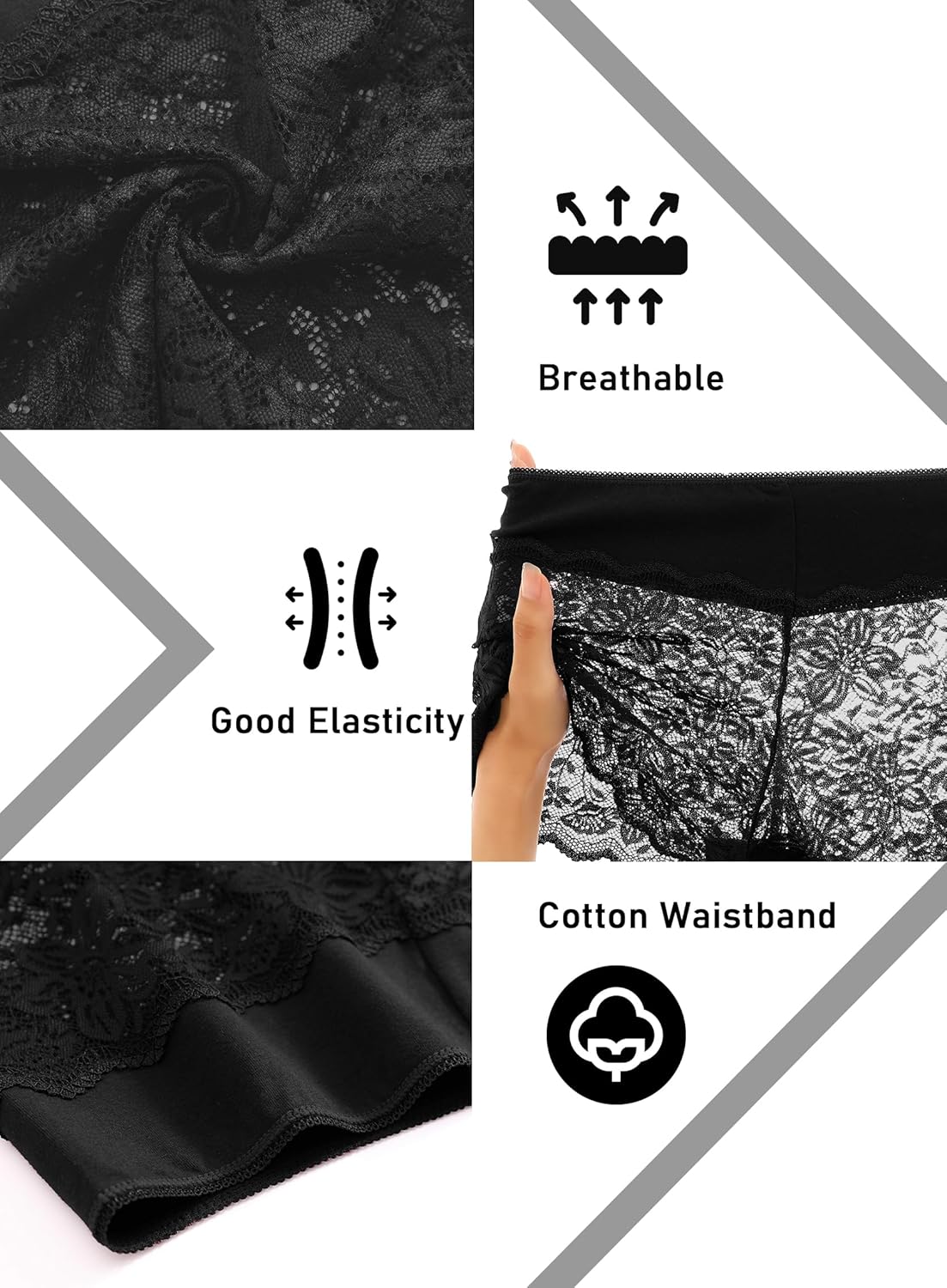 ALL OF SHE Lace Boyshort Sexy Underwear Womens Panties Cheeky Plus Size Lingerie Stretch Cotton Waistband S-3XL 5 Pack - Image 5