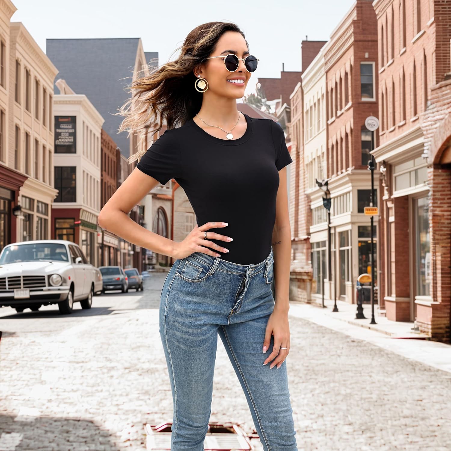 MLYENX 5 Pack Body Suits for Womens Short Sleeve Round Neck Casual Stretchy Basic T Shirt Bodysuit Tops - Image 3