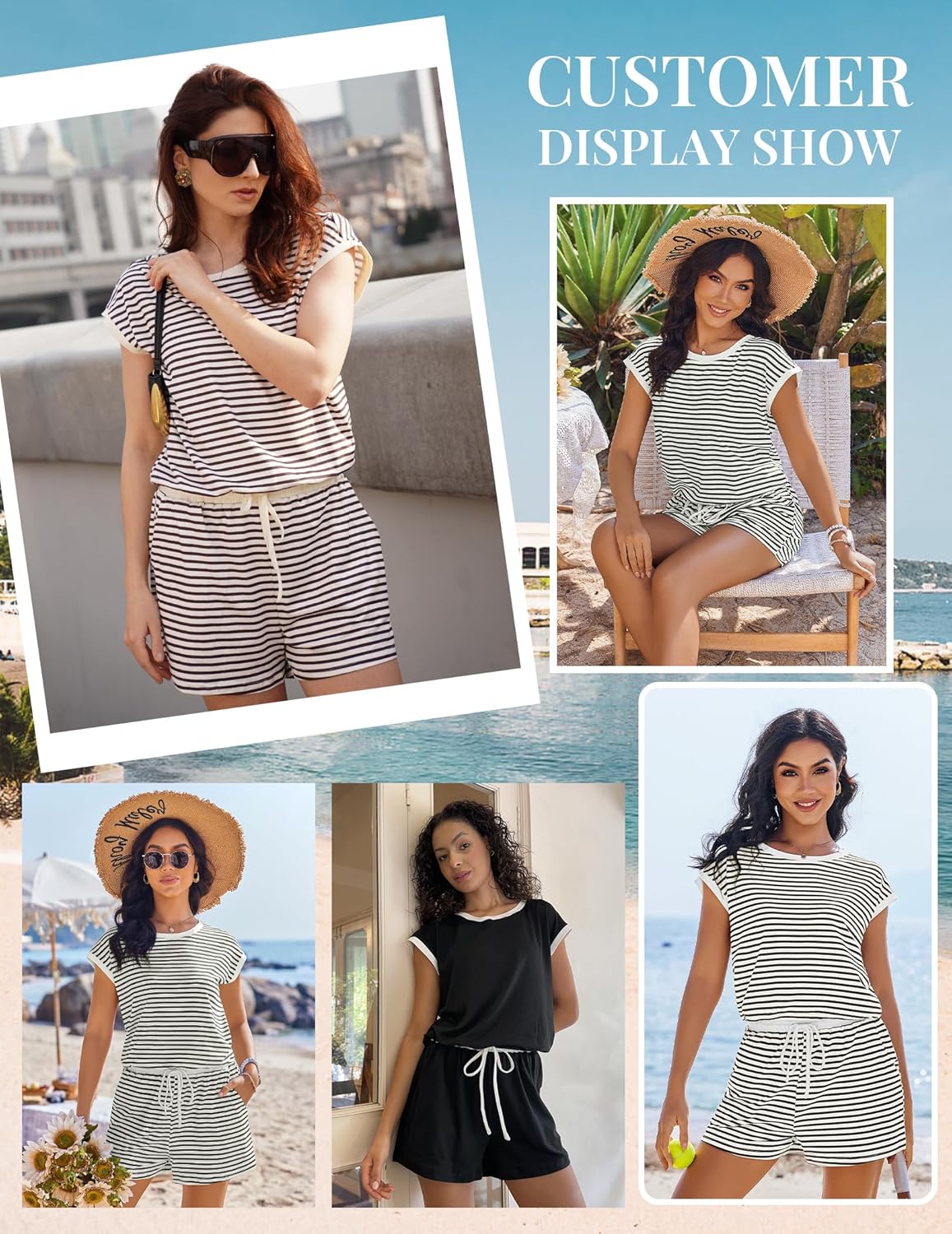 Ekouaer Womens Rompers for Summer Casual One Piece Short Jumpsuit 2026 Striped Cap Sleeve Beach Clothes Travel Outfits - Image 6
