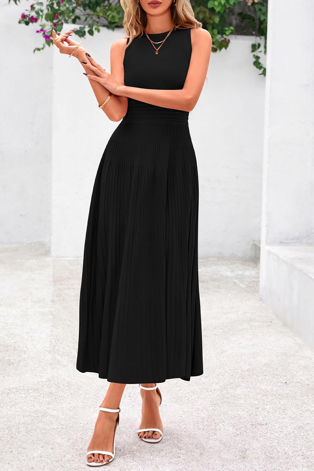 PRETTYGARDEN Spring Casual Dresses for Women 2026 Summer Business Work Midi Sleeveless A Line Pleated Cocktail Dress - Image 4