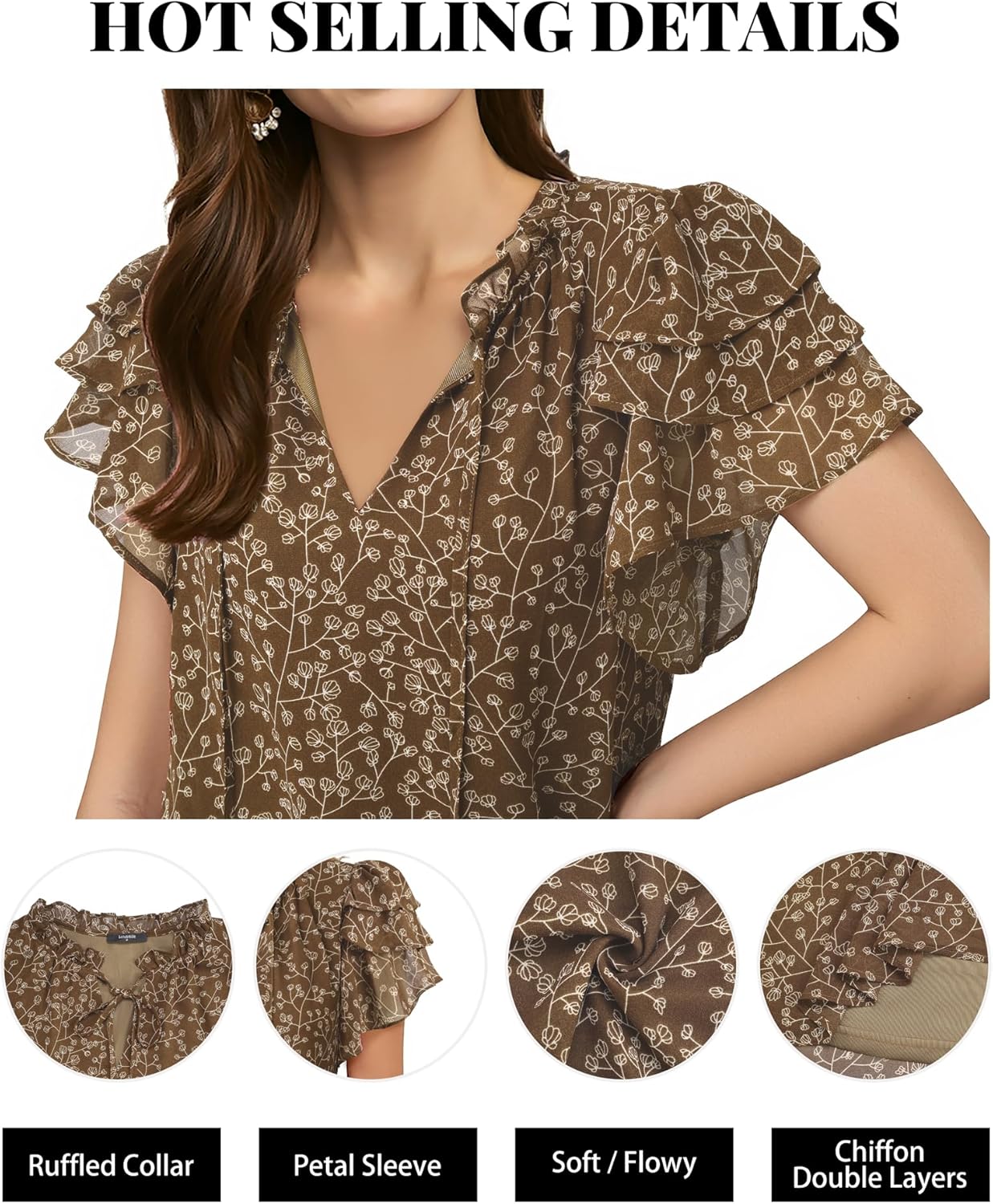 Lotusmile Summer Chiffon Dressy Casual Blouses Elegant Ruffle Short Sleeve Work Tops for Women Trendy - Image 5