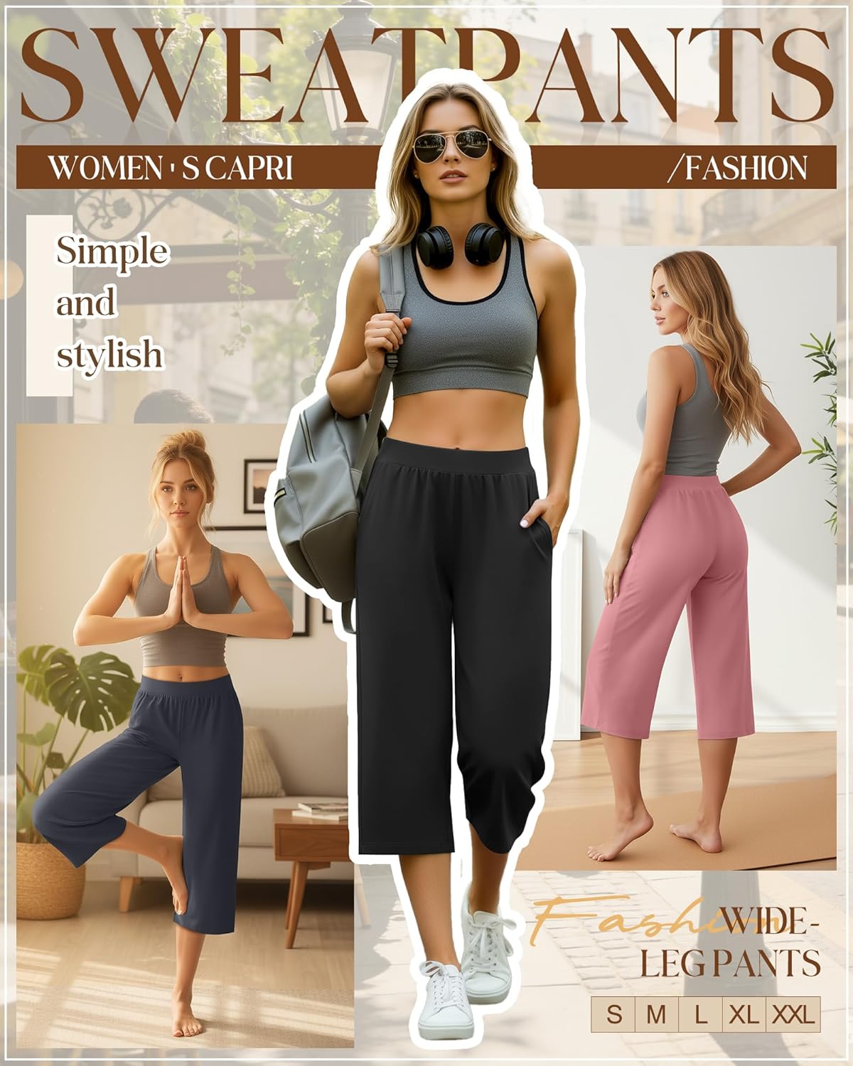 Huukeay 3 Pack Women's Capri Sweatpants Cozy Wide Legs Cropped Capri with Pockets Lounge Jogger Pants Workout Yoga Solid - Image 4