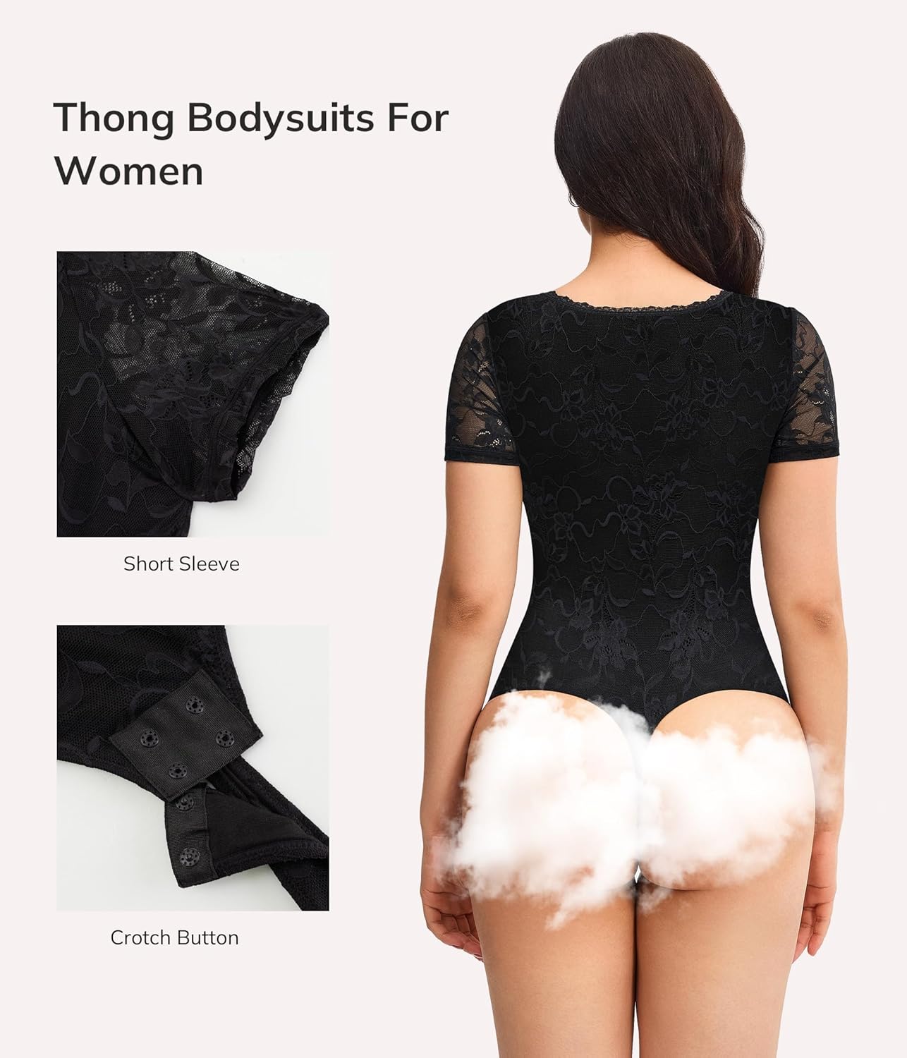 LODAY Lace Bodysuit Short Sleeve Bodysuit for Women Deep V Neck Body Suits Double Lined Bodysuit Slim Fit - Image 3