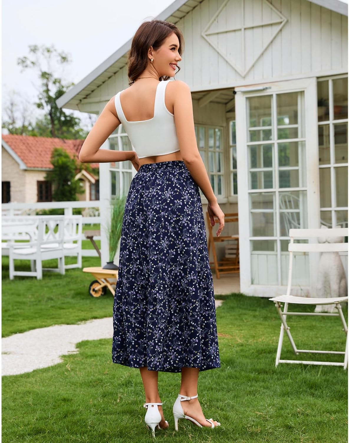 Abaadlw Maxi Skirts for Women with Pockets Long Midi Length Casual Skirt for Holiday - Image 4