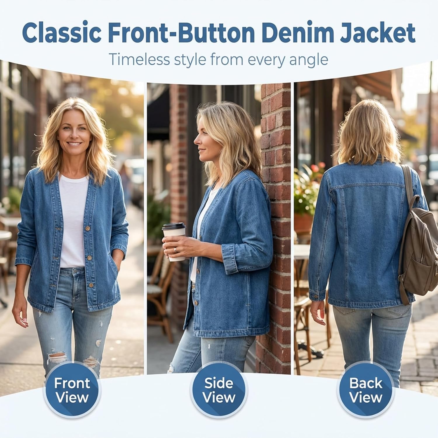 Women's Classic Button Front Denim Jacket – V-Neck, Breathable Fabric & Relaxed Fit - Image 4