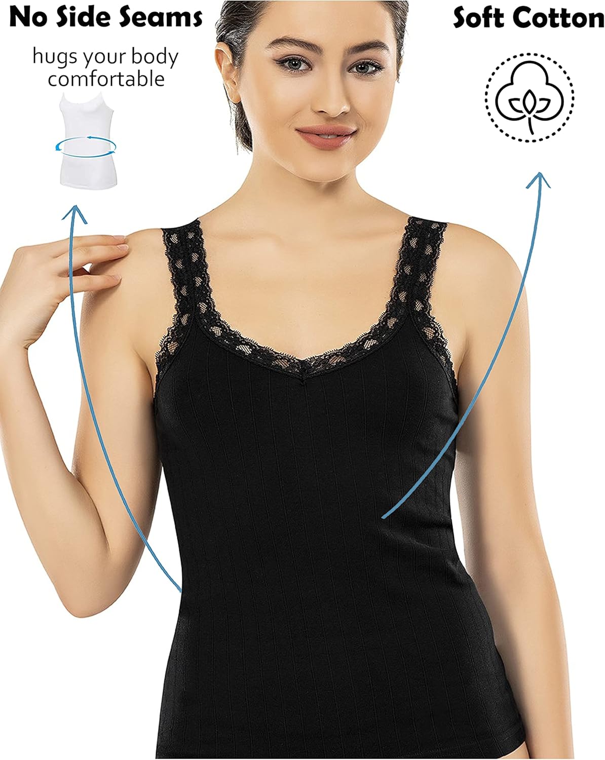 VAVONNE Camisole for Women, All Cotton, Airy Soft Comfy Tank Tops Cami Undershirt - Image 3