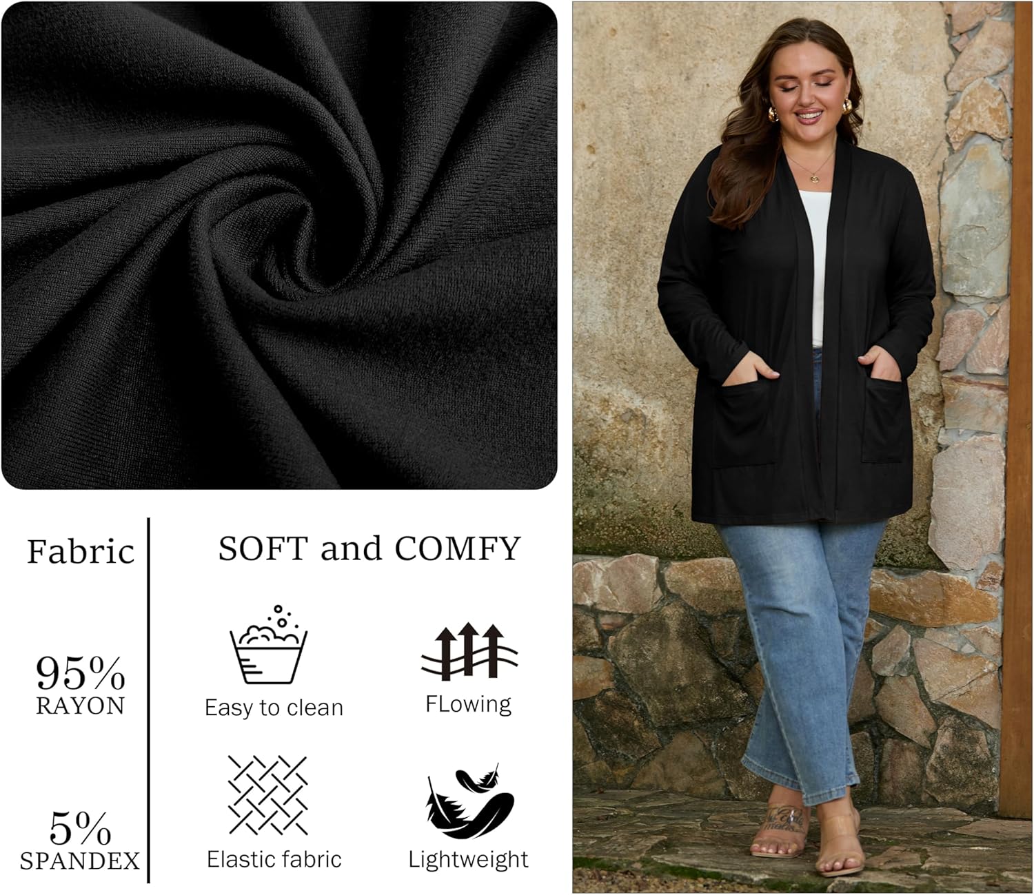 OLRIK Plus Size Lightweight Cardigan For Women 2026 Summer With Pockets Long Sleeve Casual Jacket Open Front Cover Ups - Image 3