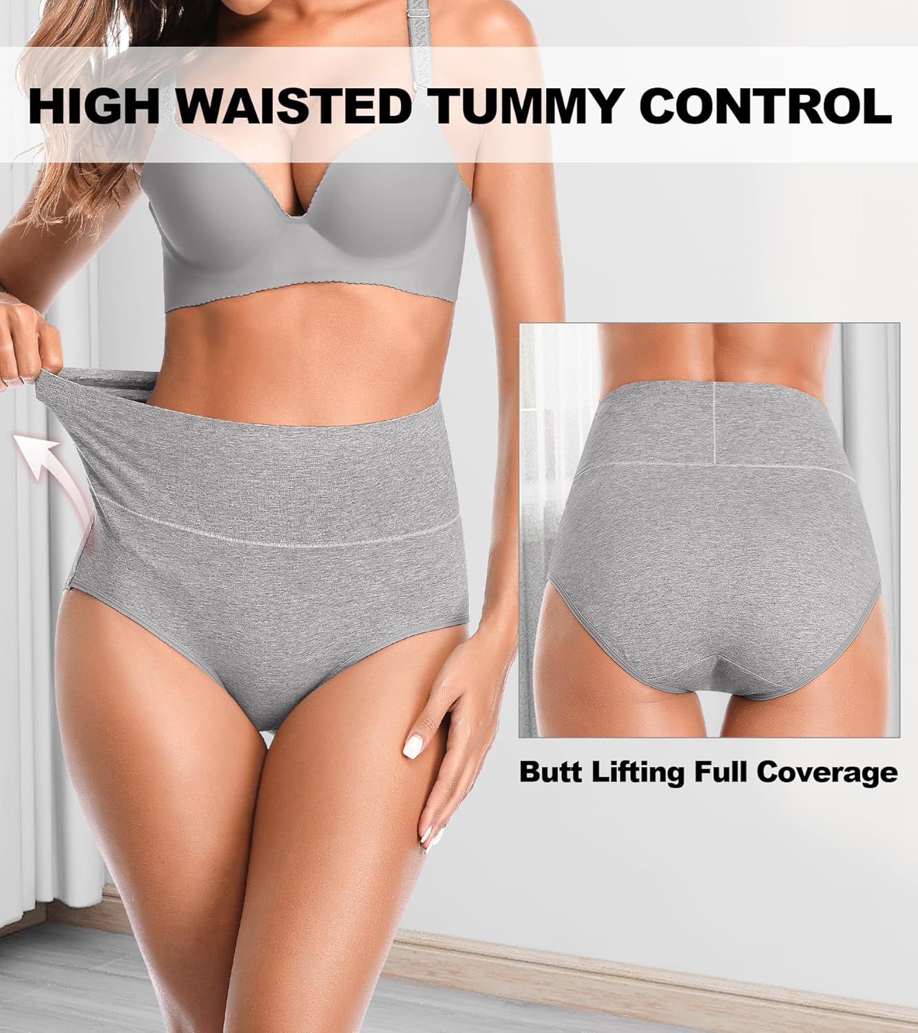 OLIKEME High Waisted Underwear for Women Tummy Control Full Coverage Cotton Ladies Panties Soft Stretch Briefs - Image 3