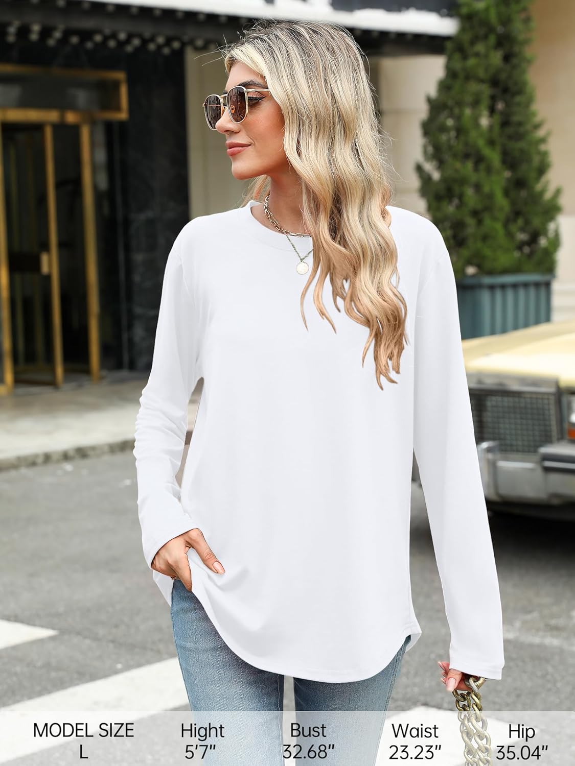 Elesomo Womens Shirts Casual Crew Neck Short/Long Sleeve Tunic Tops Tees - Image 2
