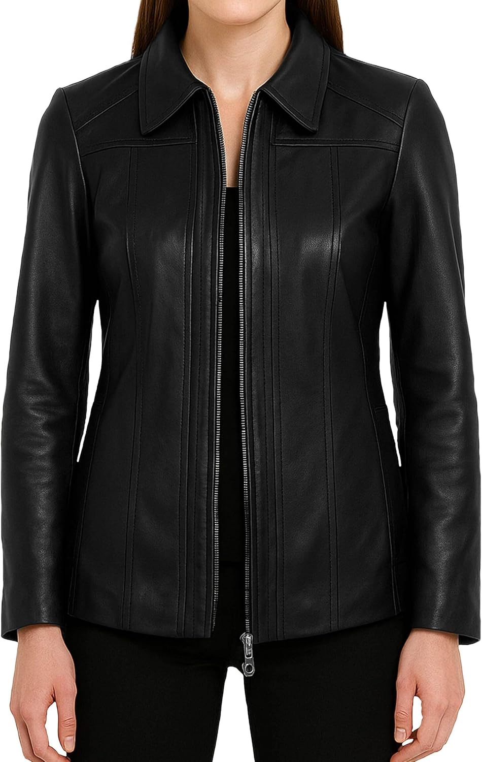 Women's Real Lambskin Leather Coats - Casual Style Long Genuine Leather Jackets for Women - Image 2