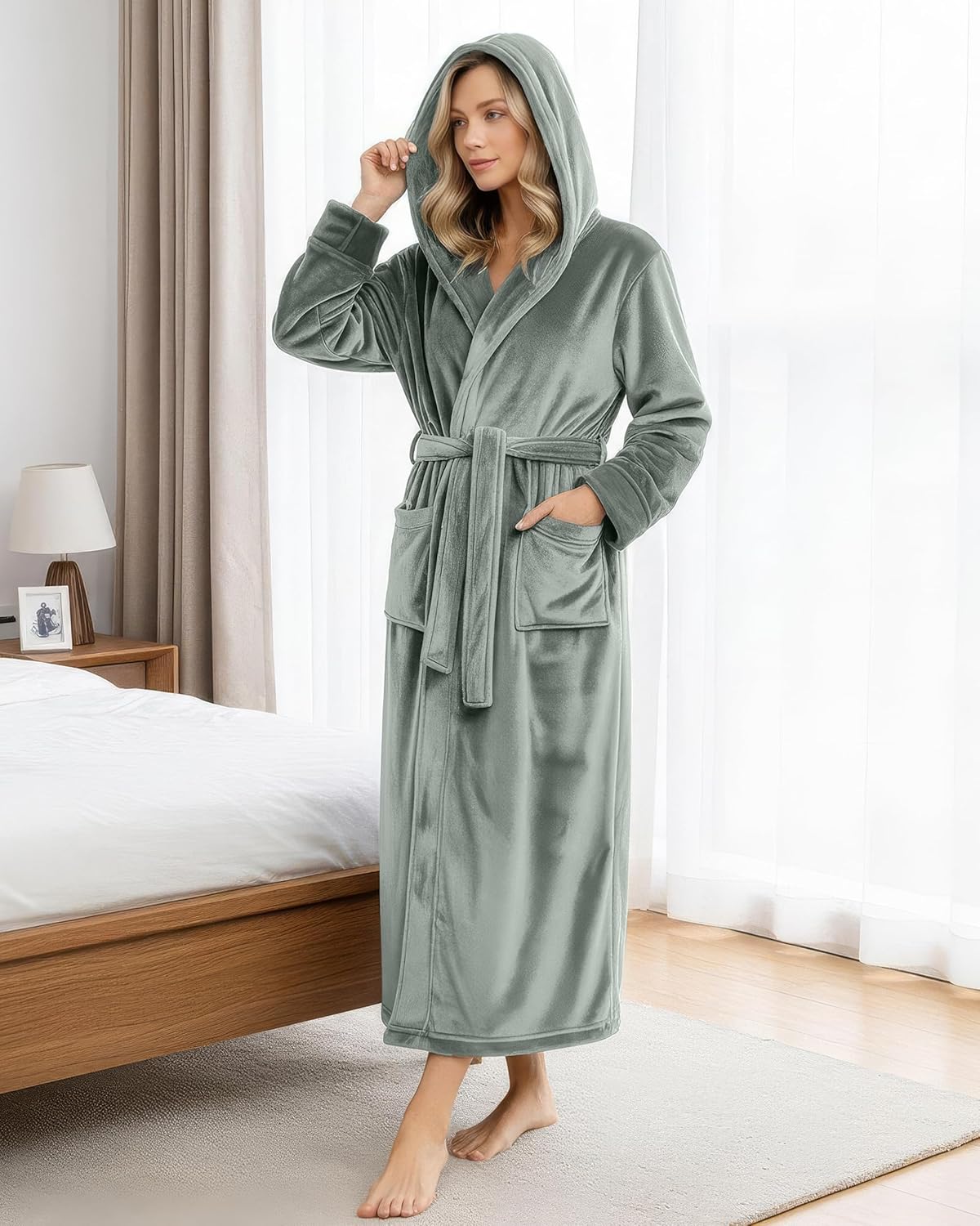 NY Threads Premium Womens Robe with Hood, Plush Fleece Long Bath Robe for Women, Fluffy Soft Women's Bathrobe - Image 6