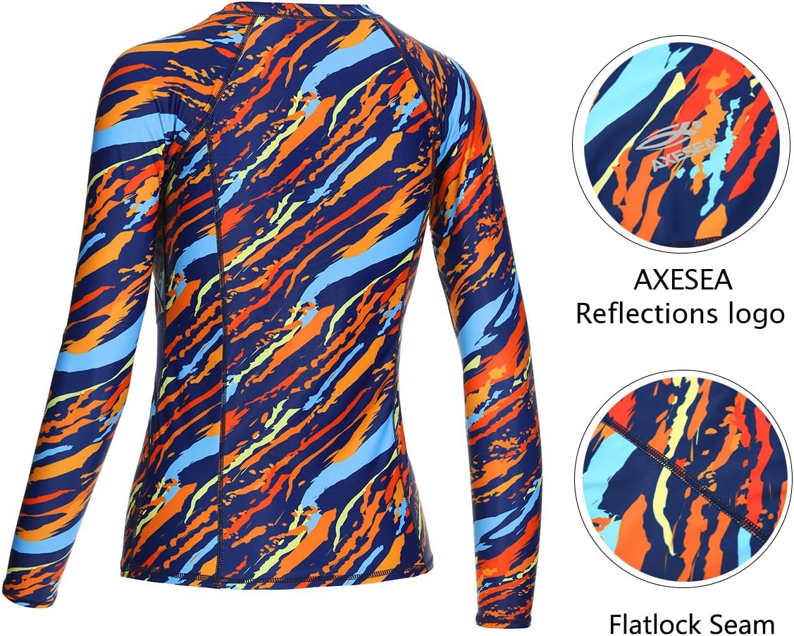 AXESEA Women Long Sleeve Rash Guard UPF 50+ UV Sun Protection Zip Front Swimsuit Shirt Printed Surfing Shirt Top - Image 7