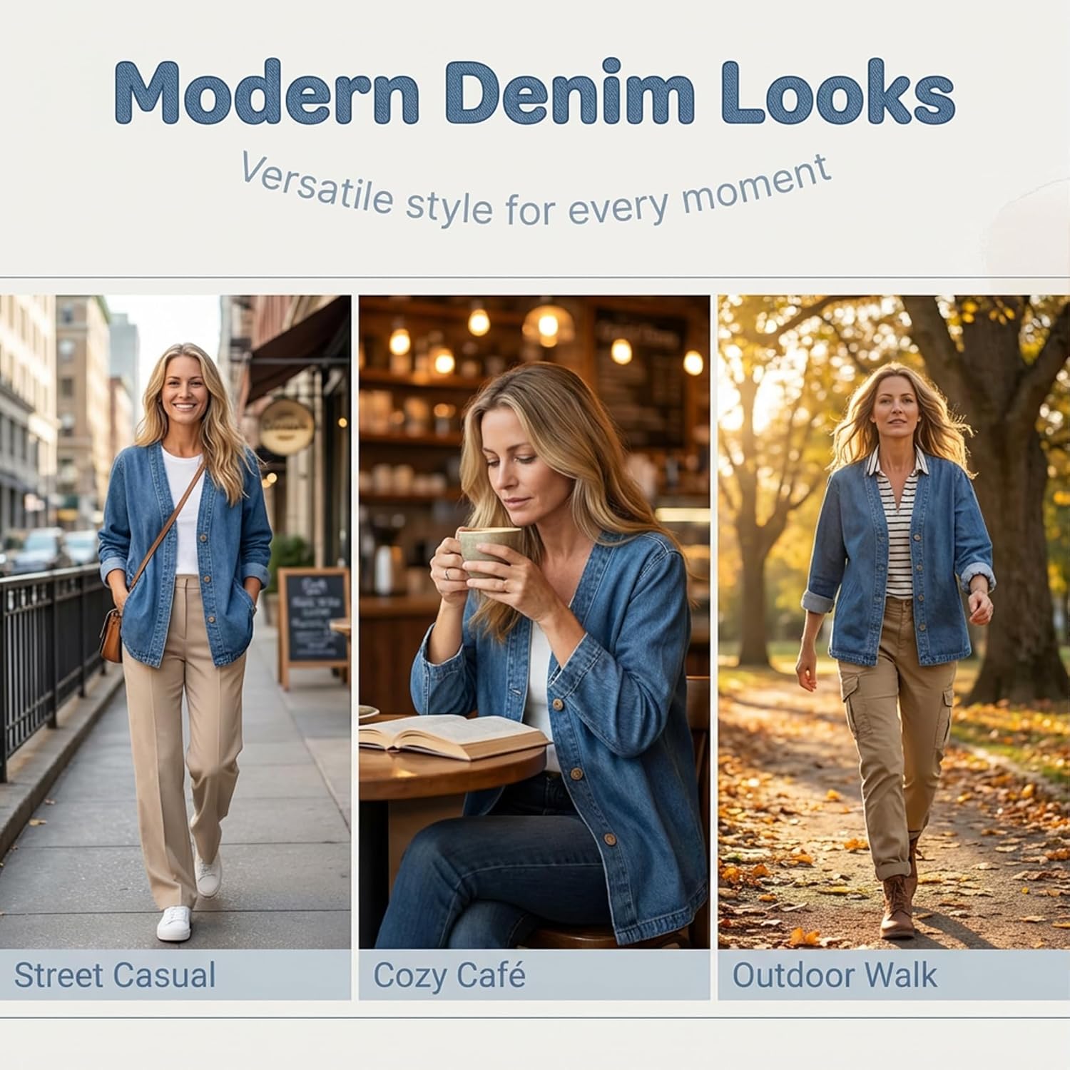Women's Classic Button Front Denim Jacket – V-Neck, Breathable Fabric & Relaxed Fit - Image 5
