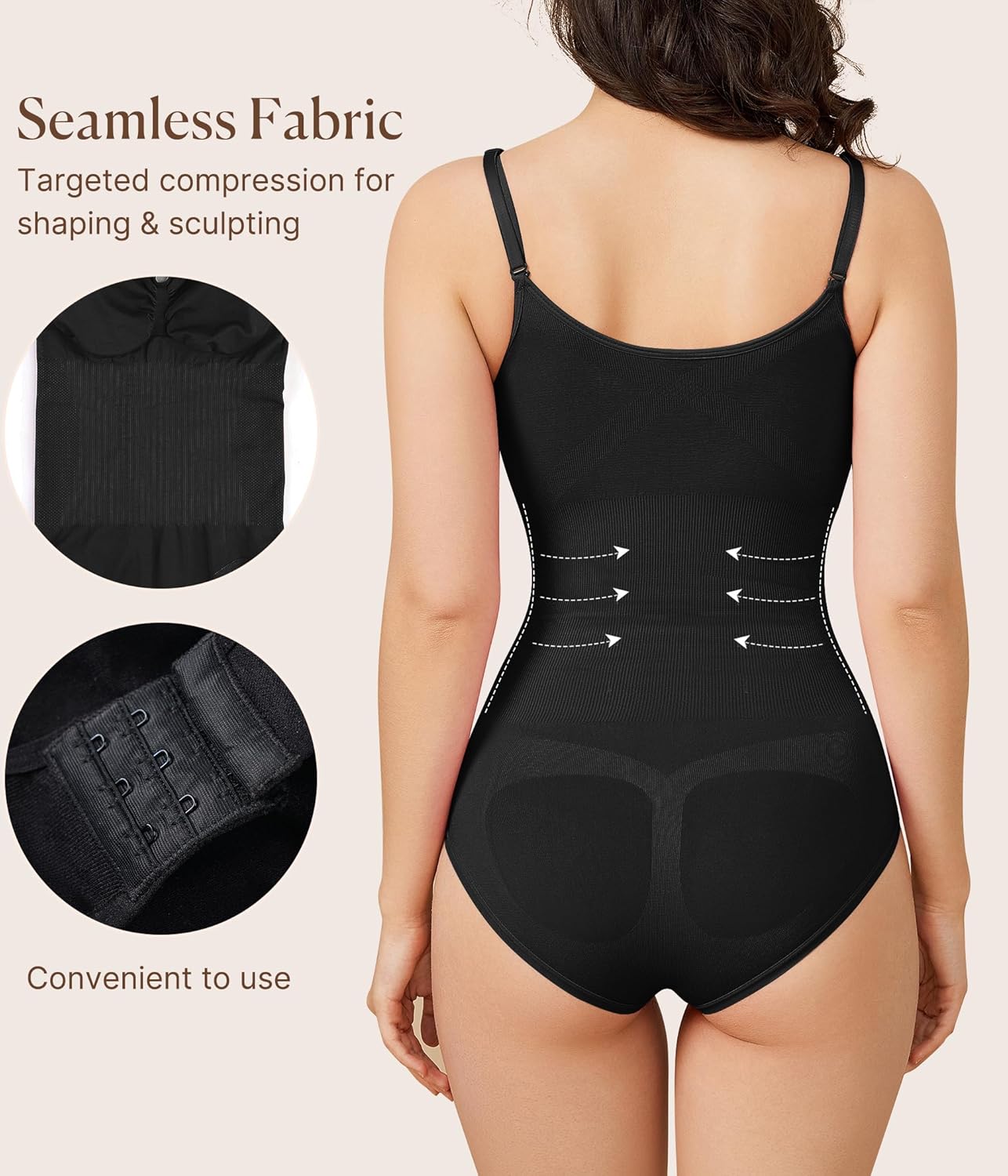 BRABIC Womens' Seamless Sleeveless V-Neck Bodysuit Shapewear Tummy Control - Image 2